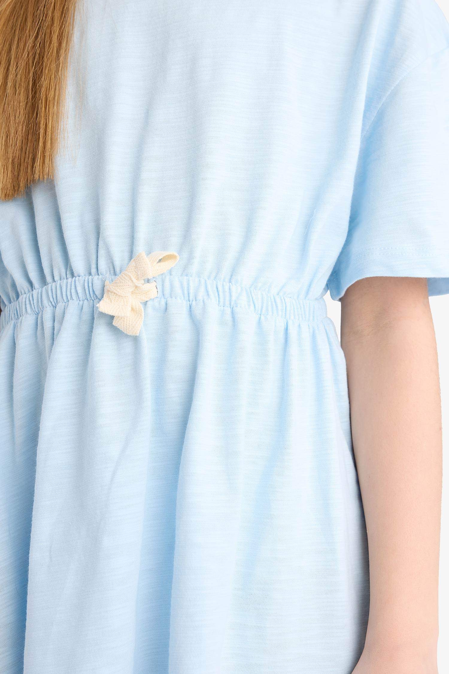 فستان بناتي أزرق نص كم اوفر سايز