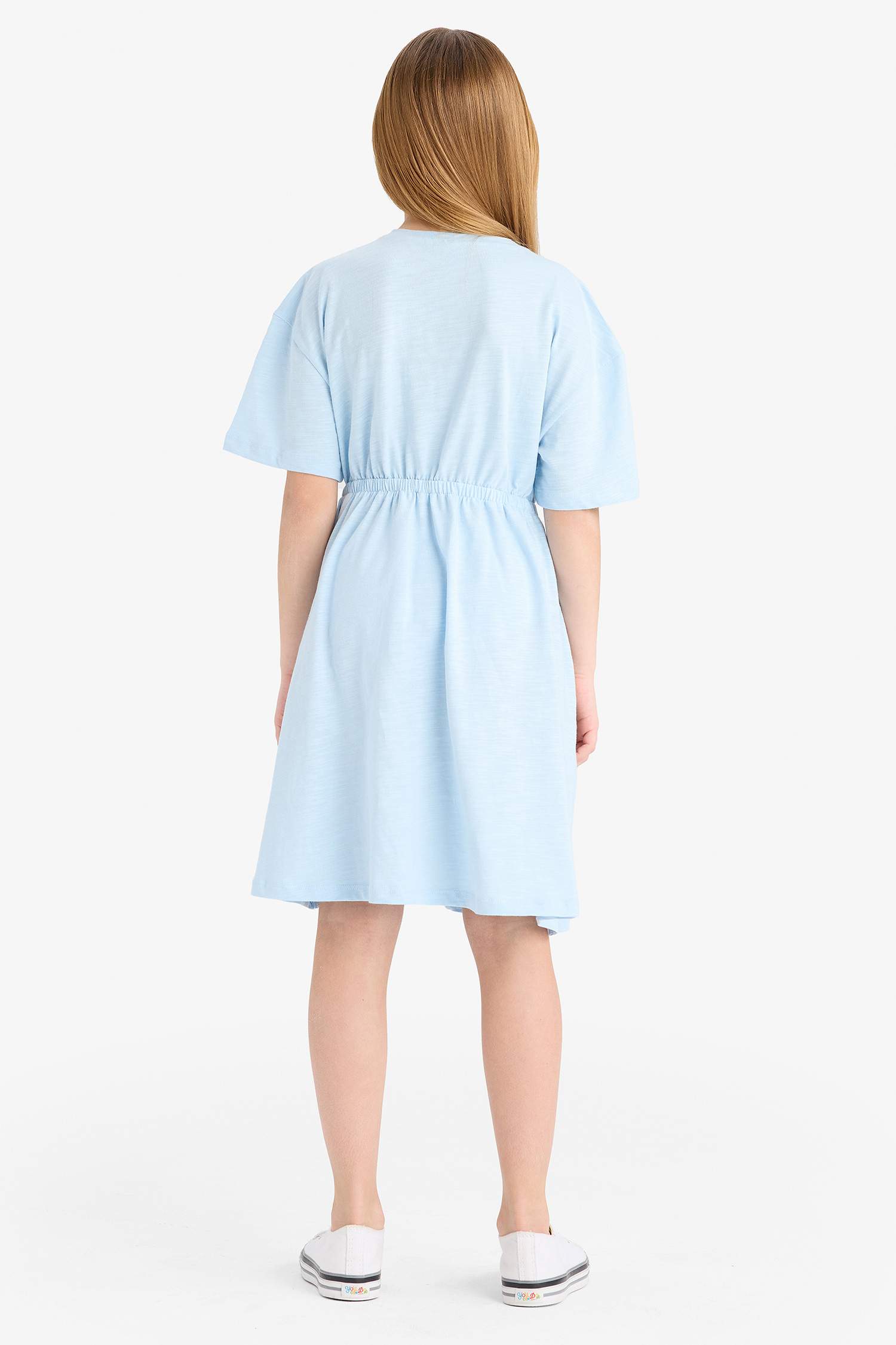 فستان بناتي أزرق نص كم اوفر سايز