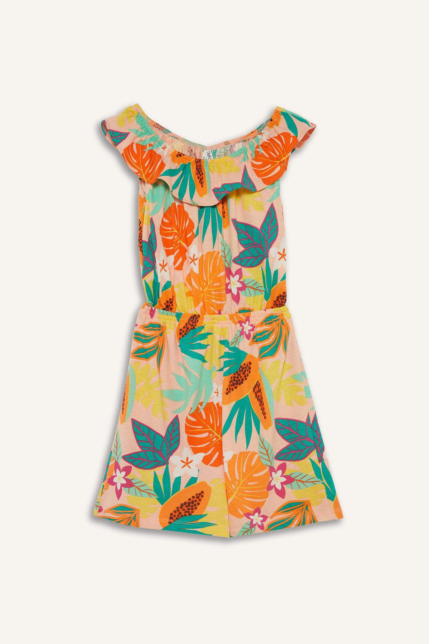 Kız Çocuk Desenli Askılı Tulum