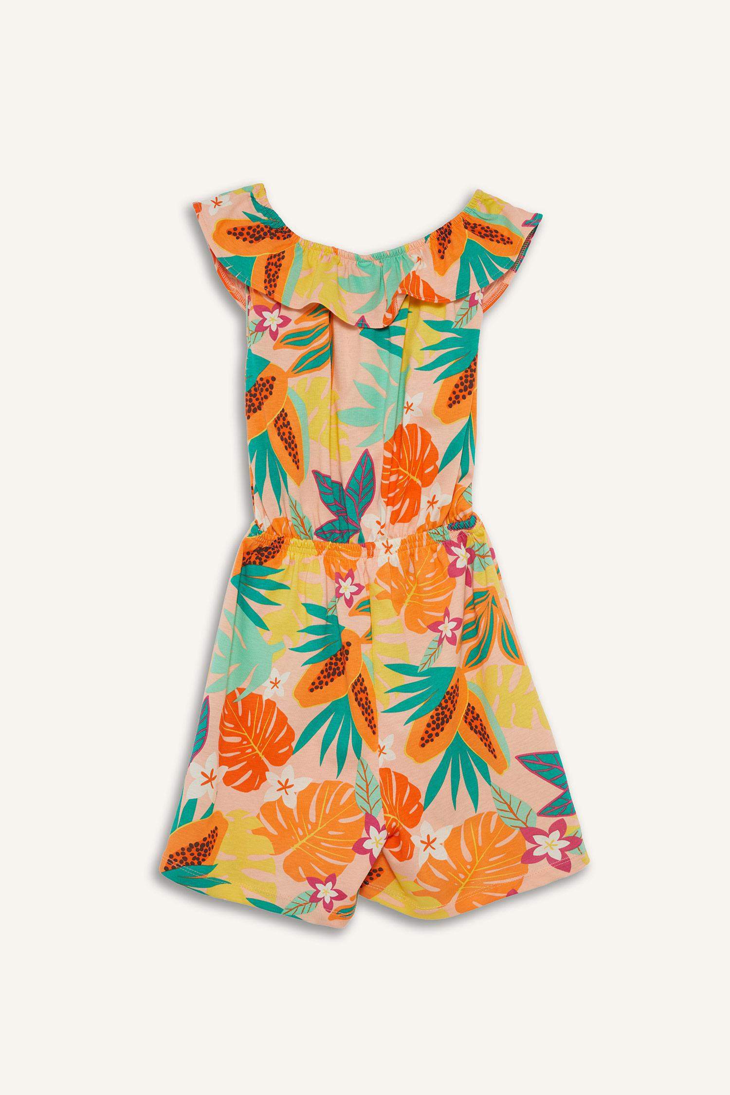 Kız Çocuk Desenli Askılı Tulum