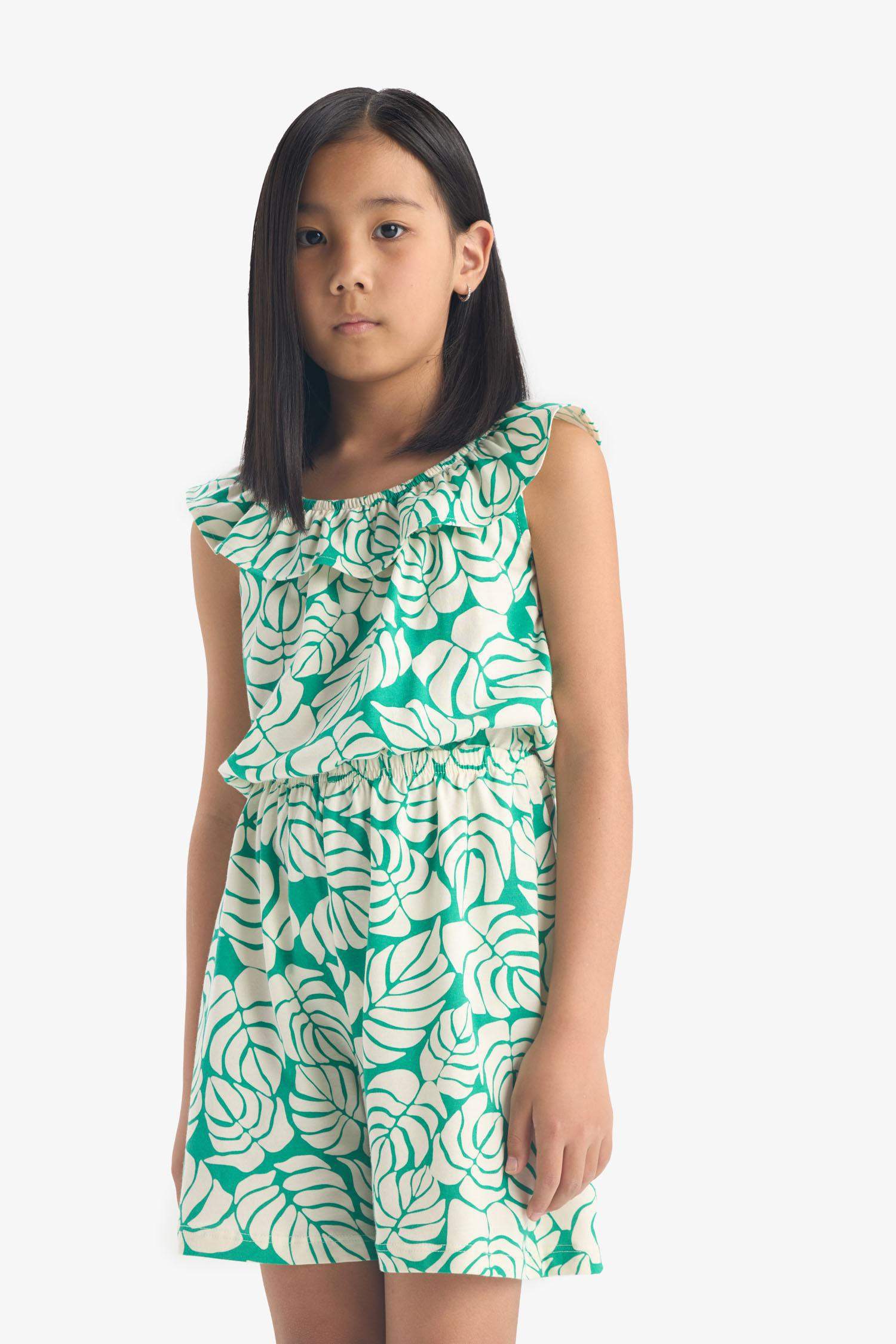 Kız Çocuk Desenli Kolsuz Tulum