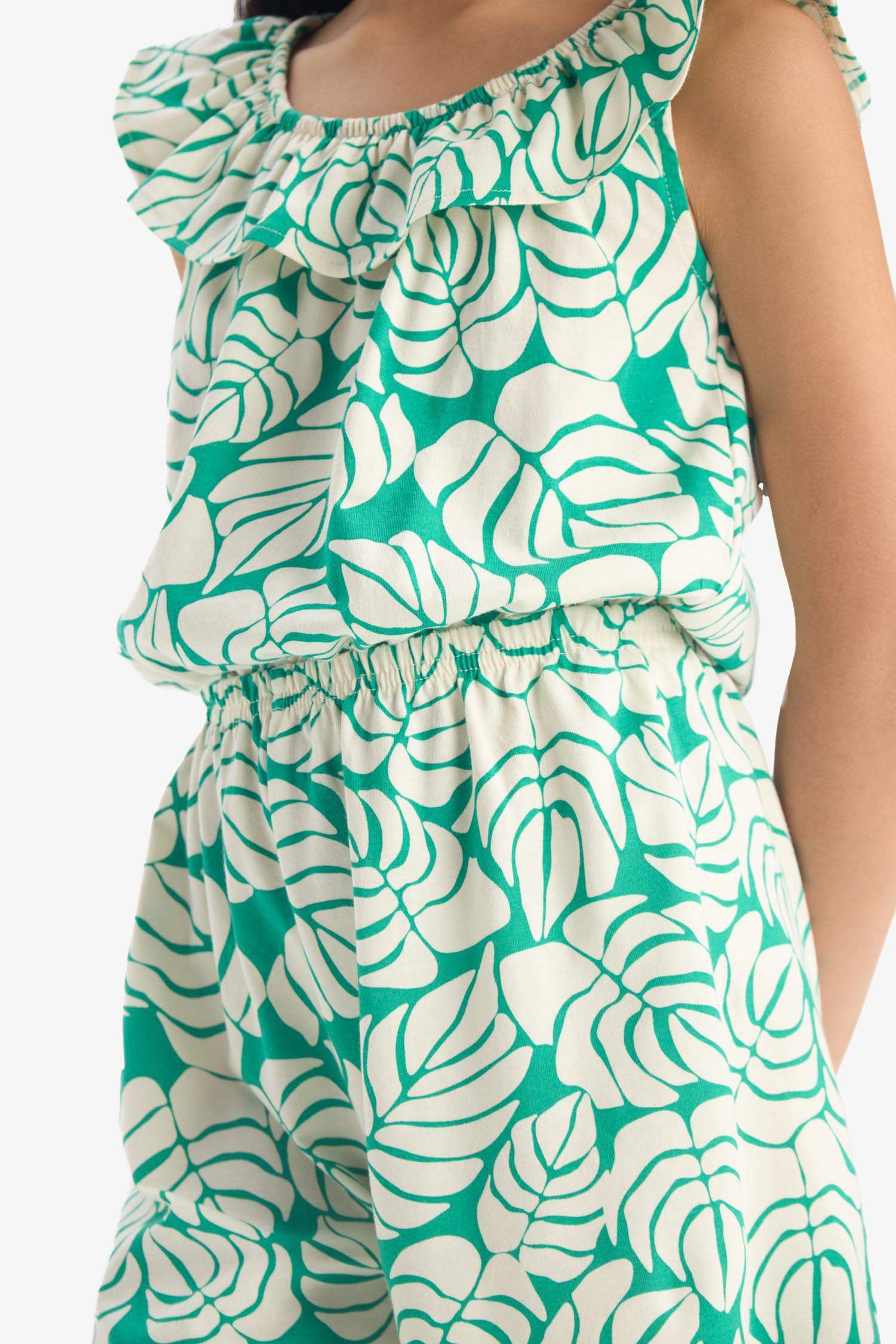 Kız Çocuk Desenli Kolsuz Tulum