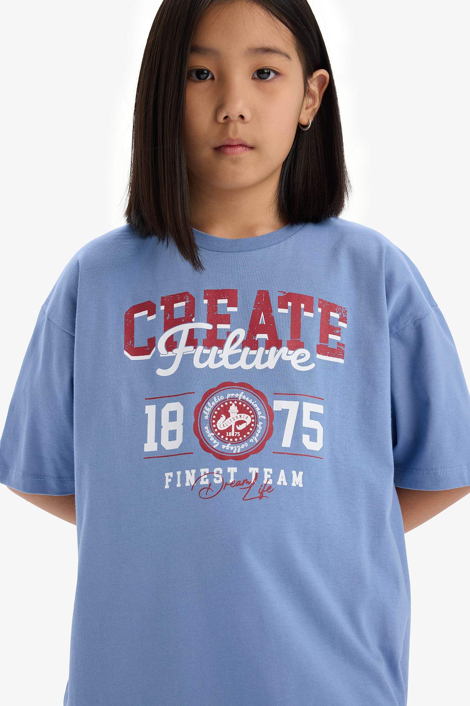 Kız Çocuk Oversize Geniş Kalıp Bisiklet Yaka Baskılı Kısa Kollu Yazlık Elbise