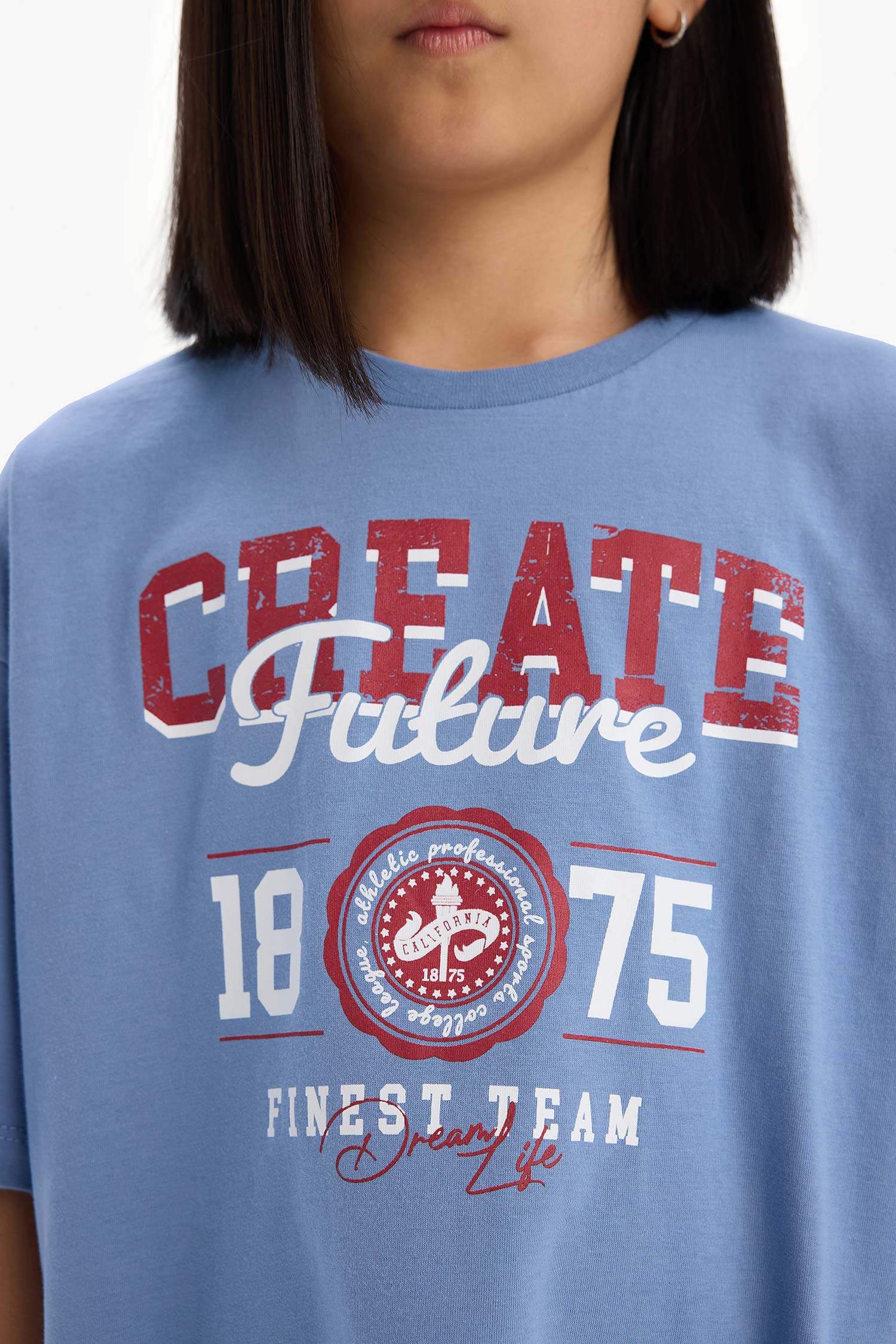 Kız Çocuk Oversize Geniş Kalıp Bisiklet Yaka Baskılı Kısa Kollu Yazlık Elbise