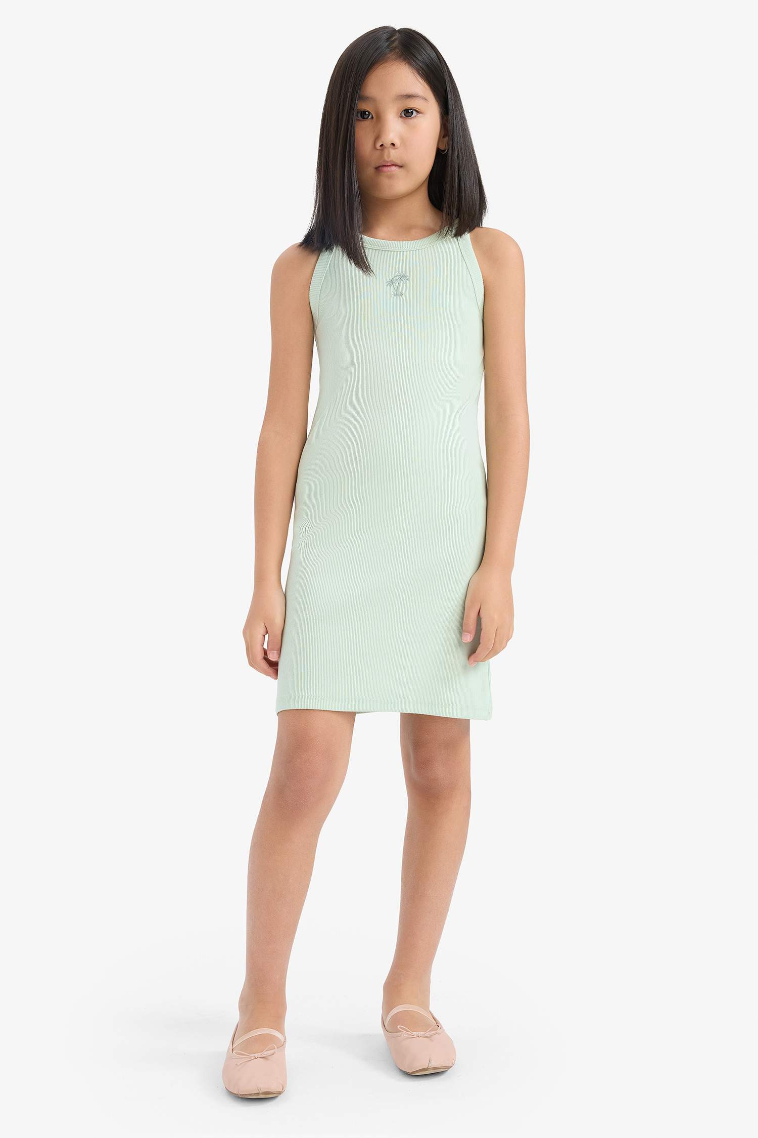 Fitted Crew Neck Corduroy Sleeveless Dress