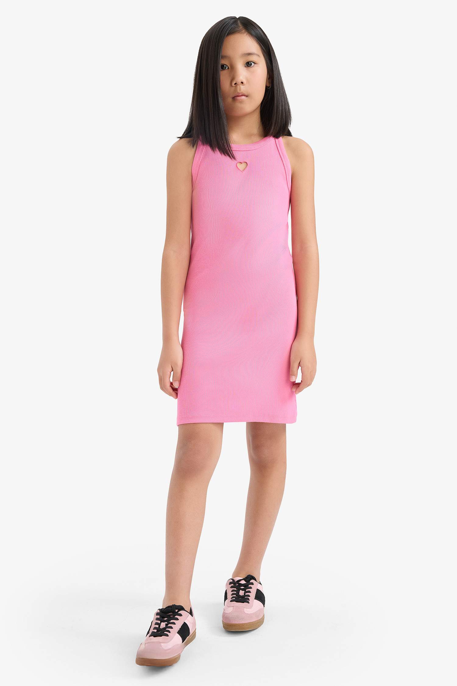 Robe sans manches en velours côtelé à col rond Coupe slim