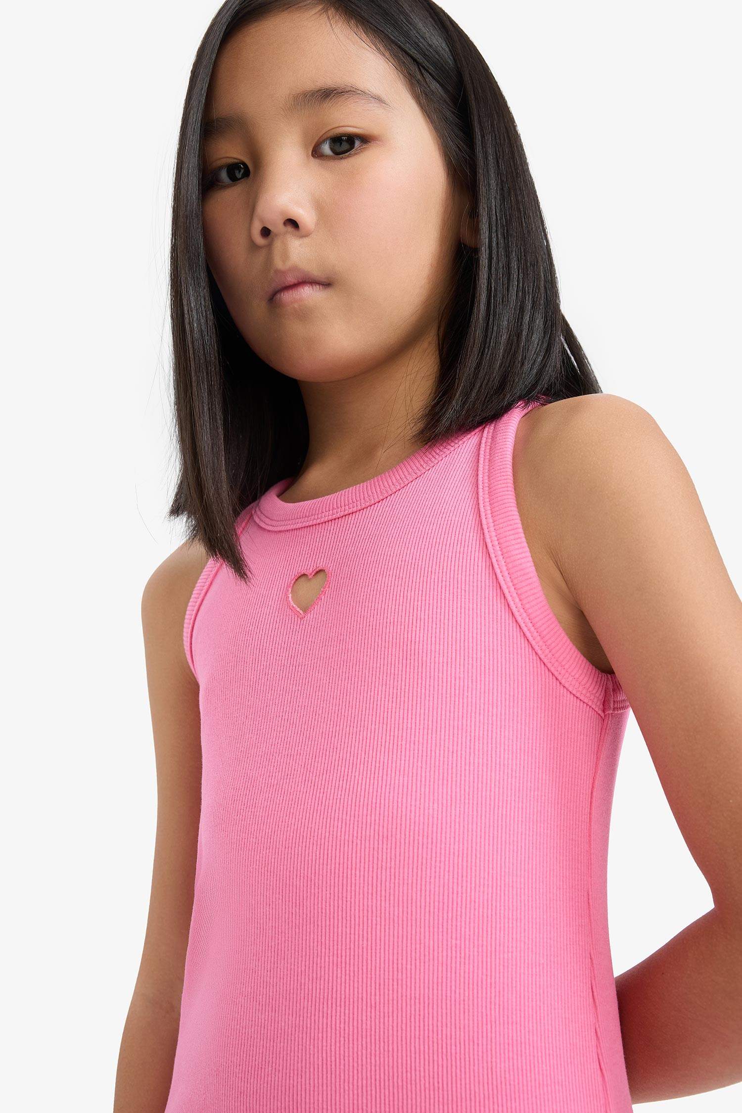 Kız Çocuk Fitted Bisiklet Yaka Fitilli Kaşkorse Kolsuz Yazlık Elbise