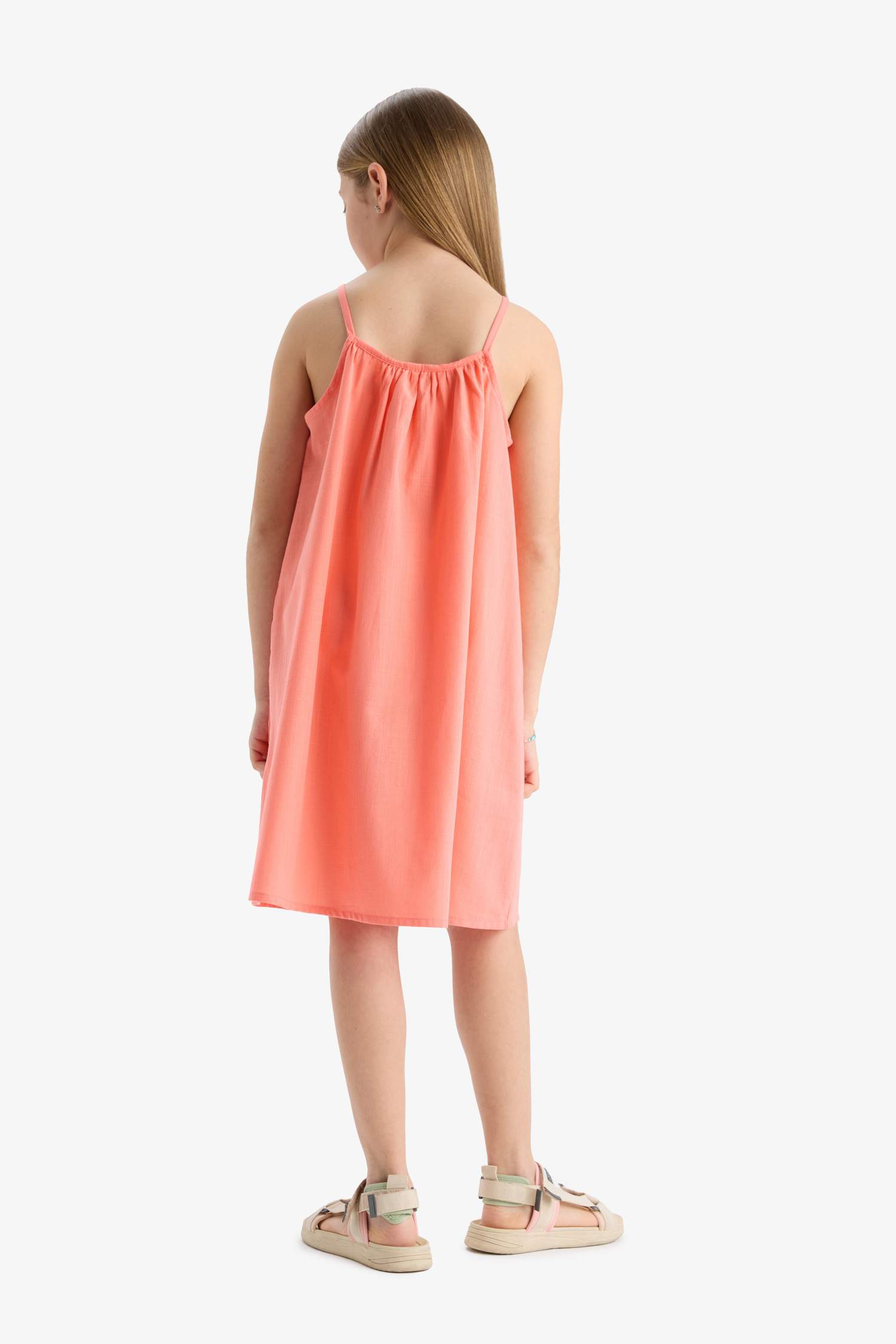 Kız Çocuk A Kesim Pamuklu Askılı Yazlık Elbise