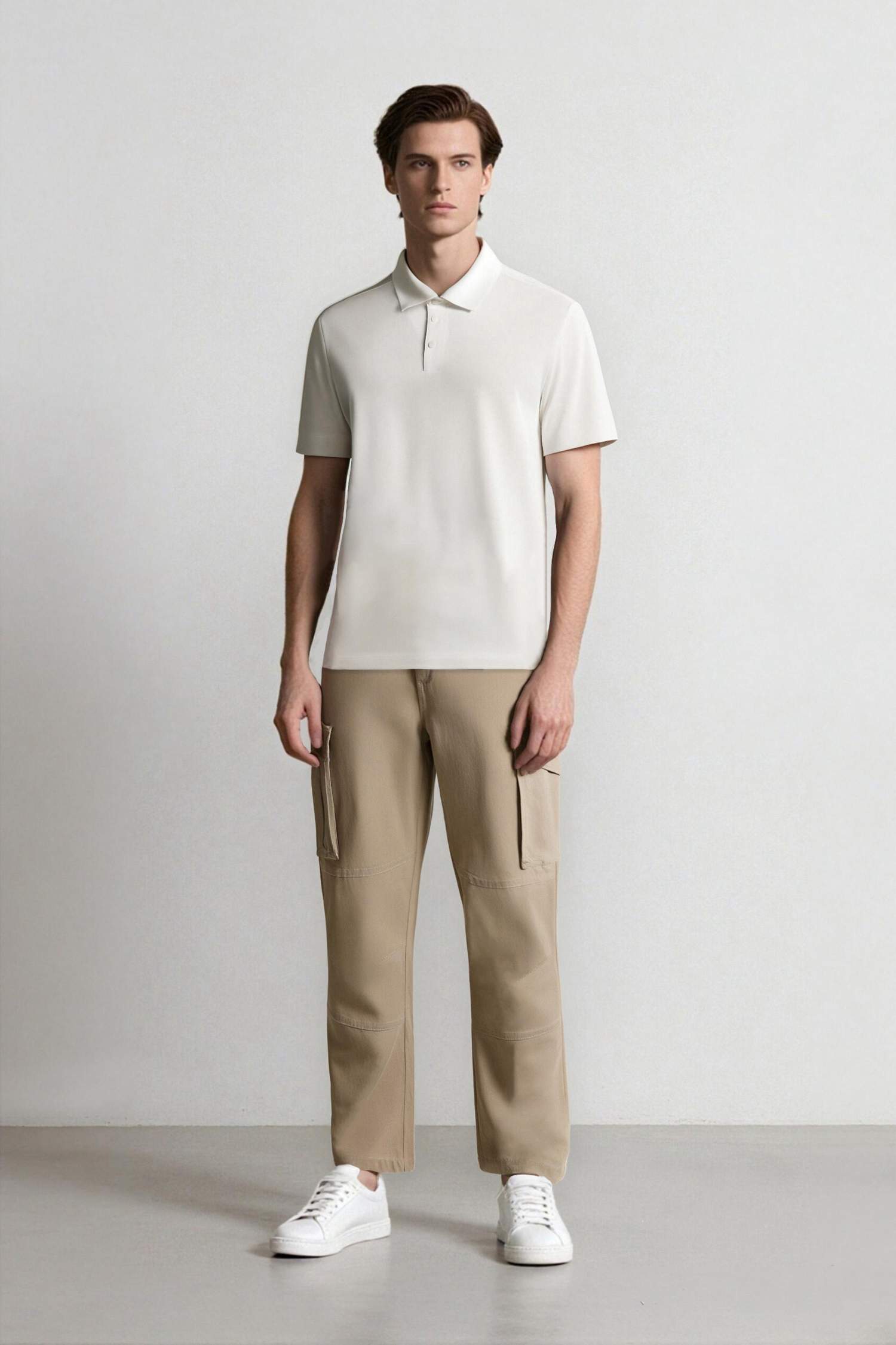 Loose Comfortable Fit Wide Leg Gabardine Cargo Pants