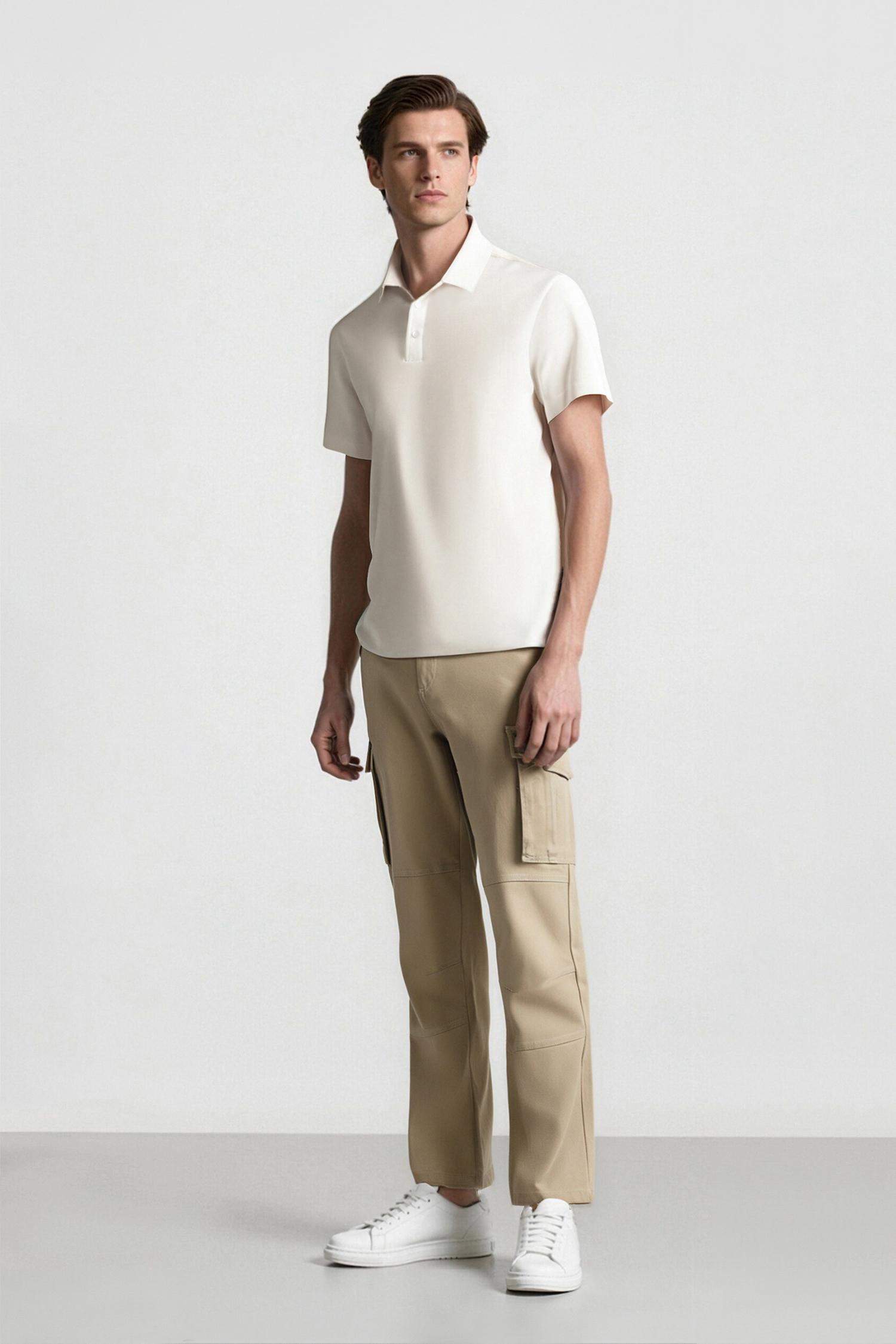 Loose Comfortable Fit Wide Leg Gabardine Cargo Pants