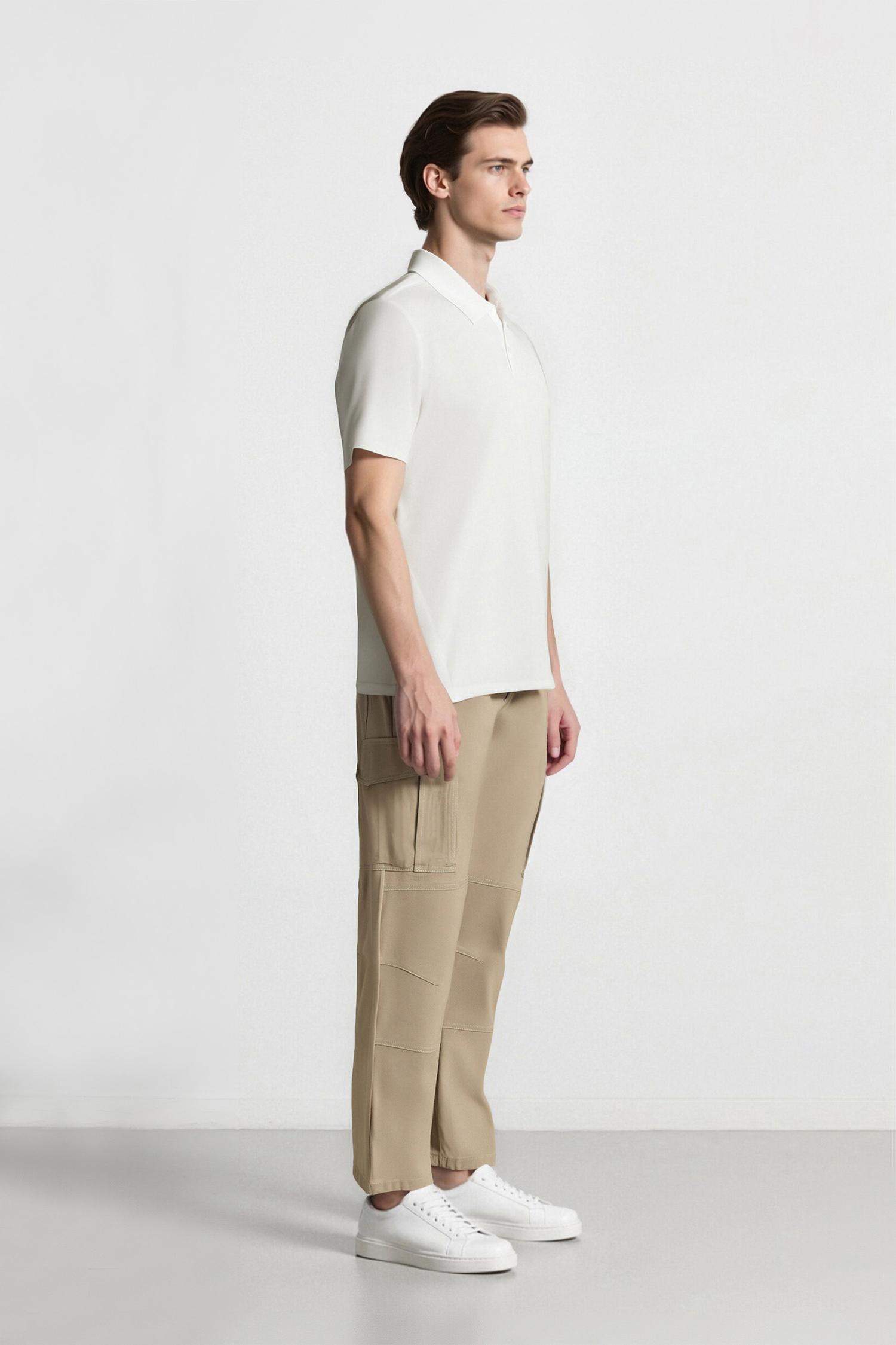 Loose Comfortable Fit Wide Leg Gabardine Cargo Pants