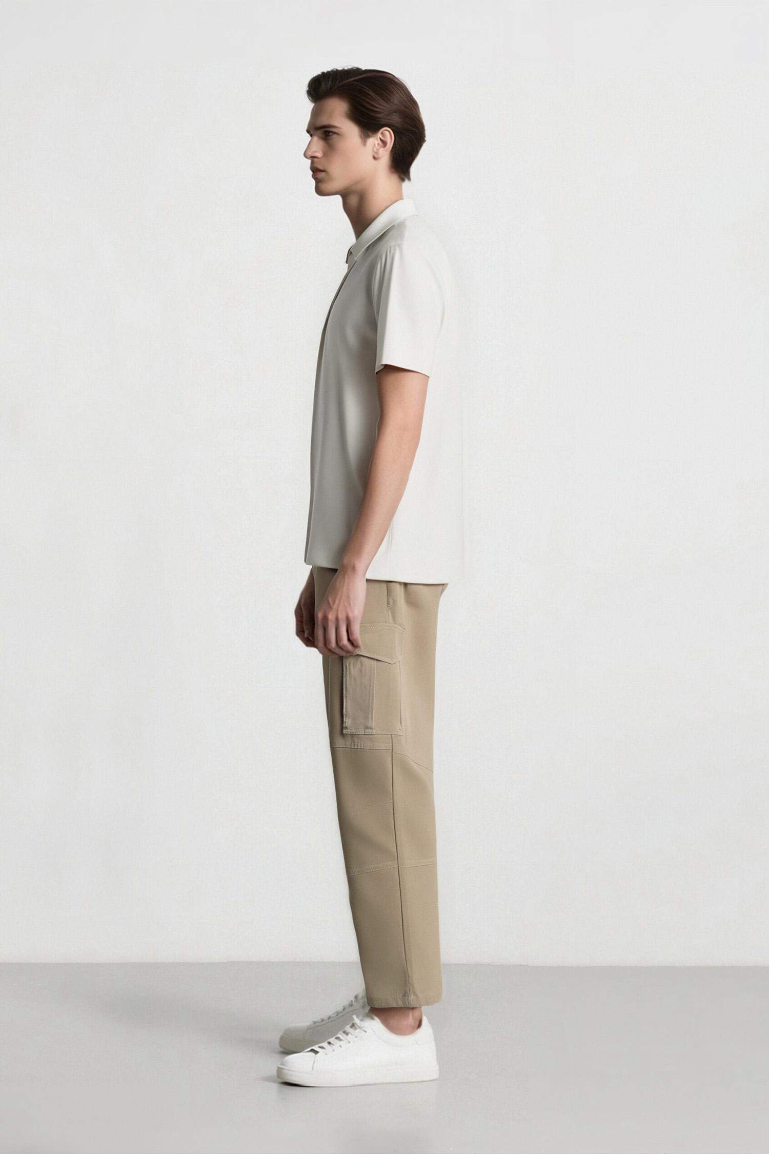 Loose Comfortable Fit Wide Leg Gabardine Cargo Pants