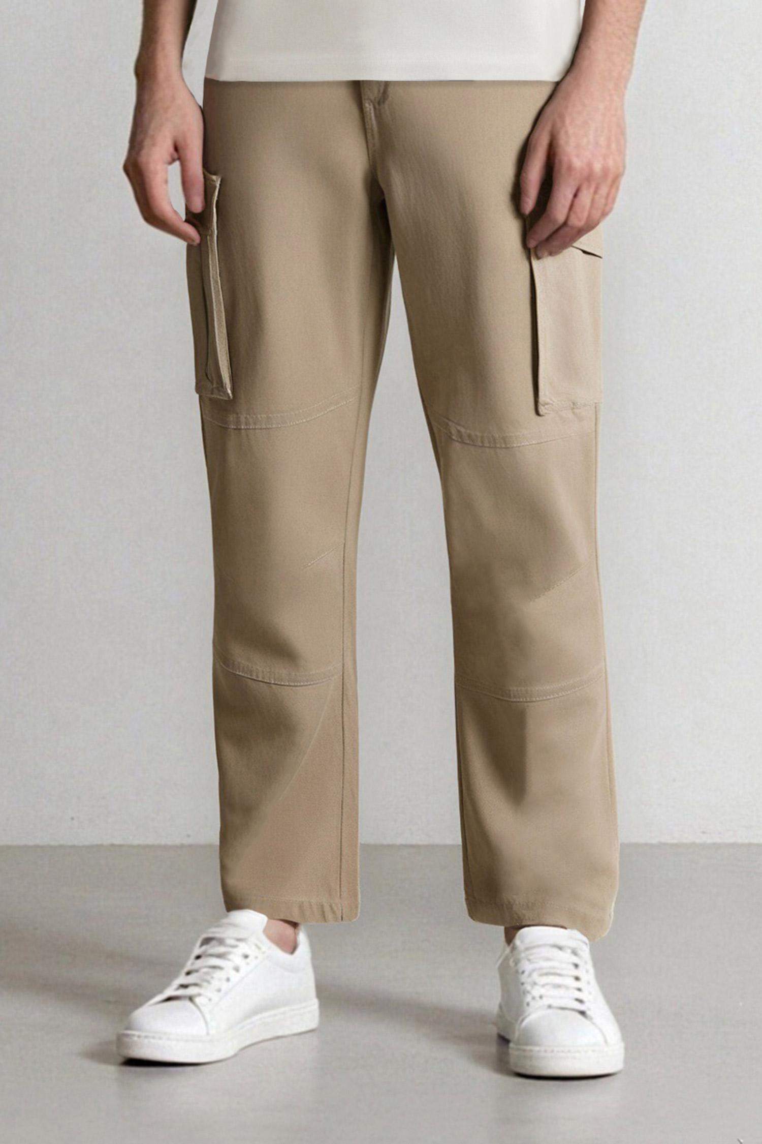 Loose Comfortable Fit Wide Leg Gabardine Cargo Pants