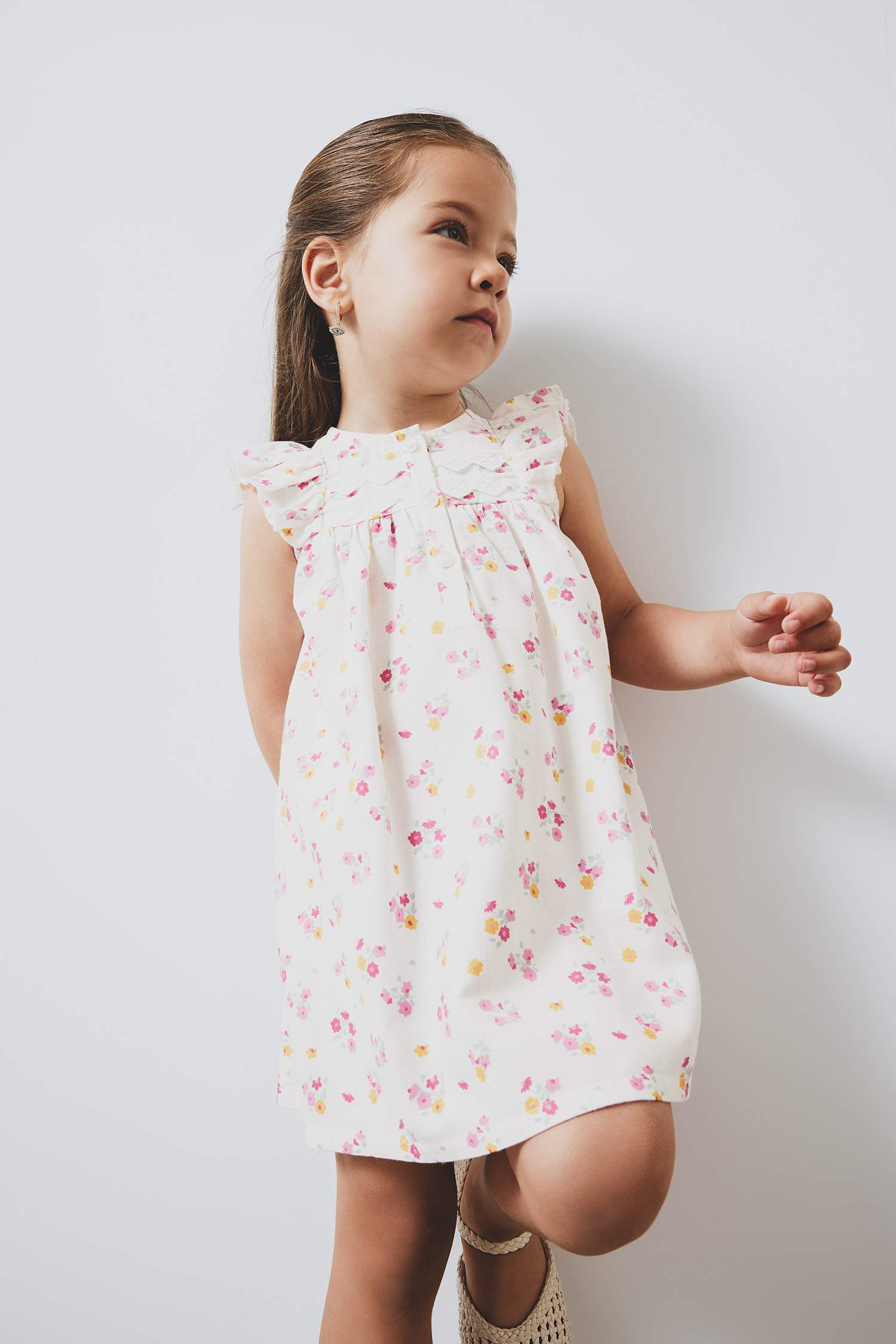 Baby Girl Floral Short Sleeve Twill Dress