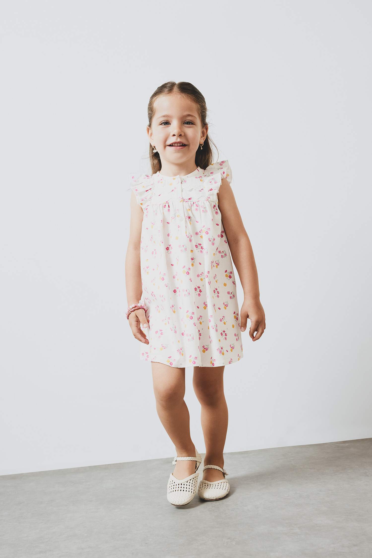 Baby Girl Floral Short Sleeve Twill Dress