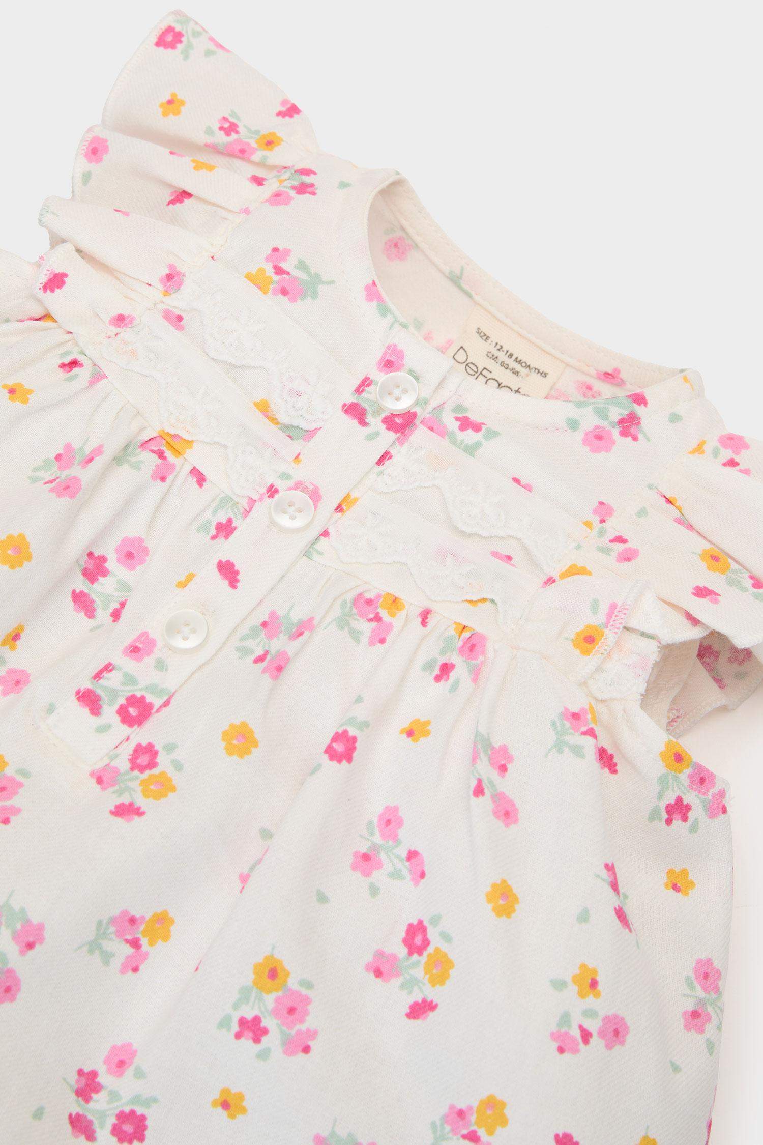 Baby Girl Floral Short Sleeve Twill Dress