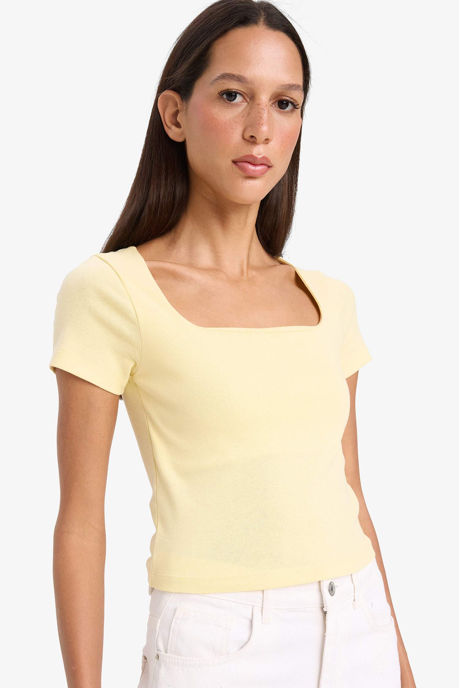 Обтягивающая футболка Slim Fit с квадратным вырезом в рубчик