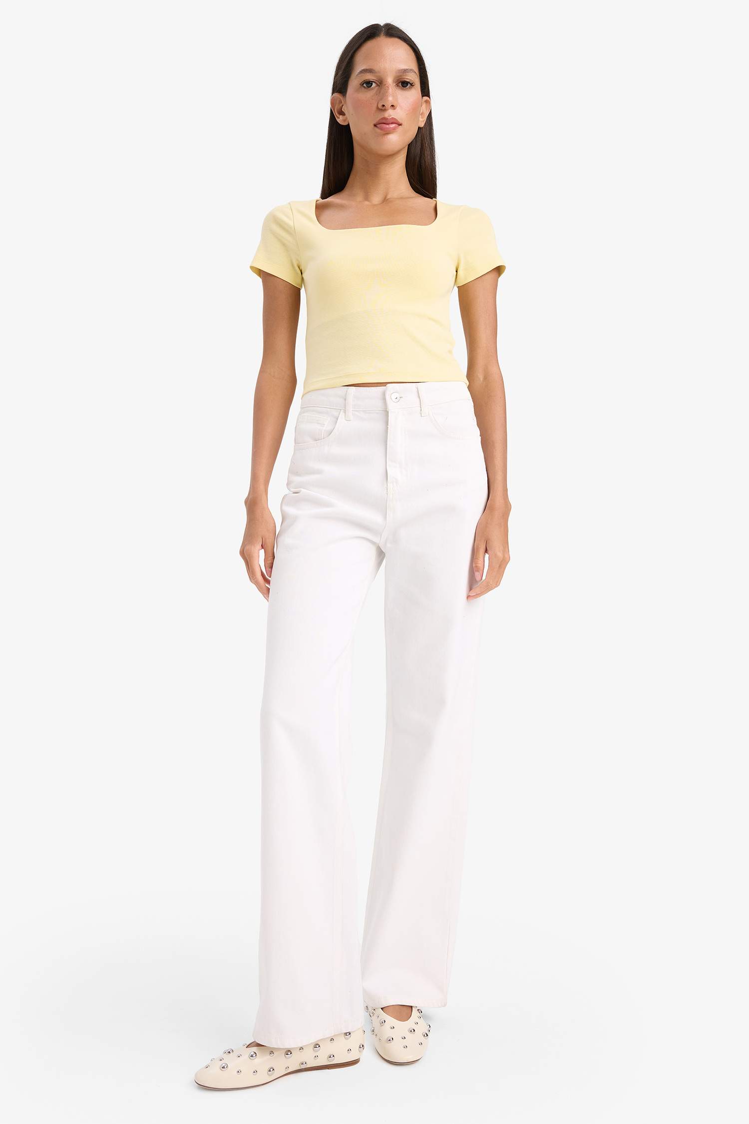 Обтягивающая футболка Slim Fit с квадратным вырезом в рубчик