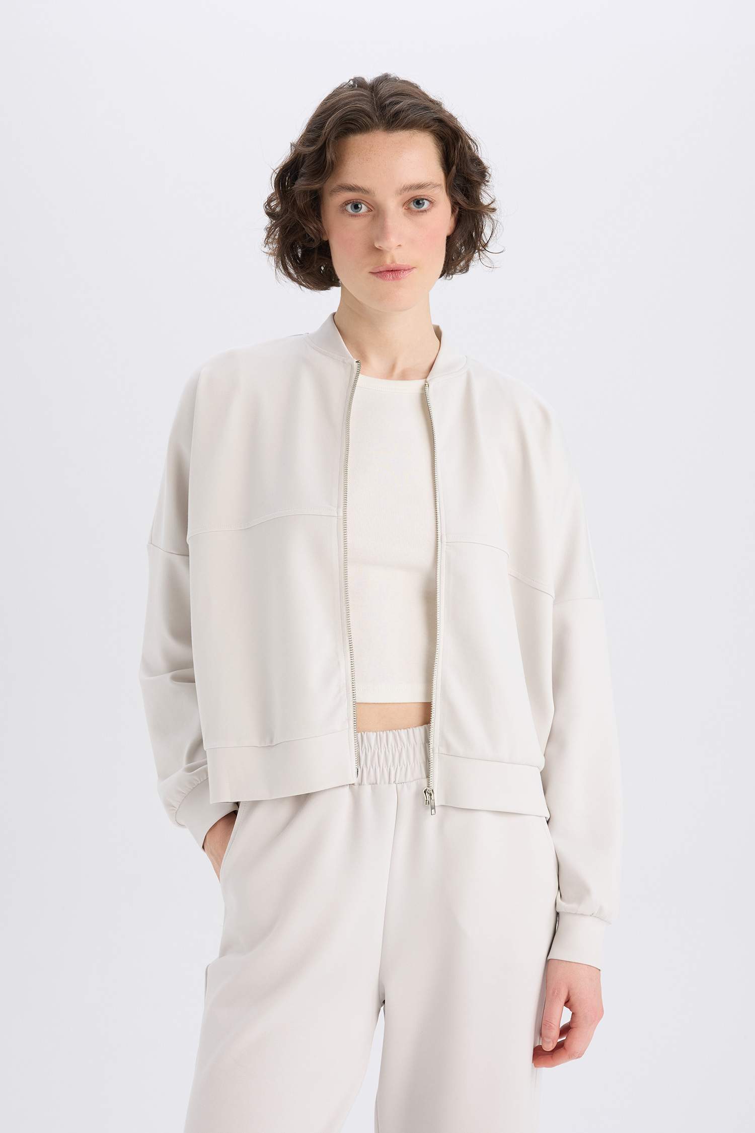 Relax Fit Hakim Yaka Basic Düz Fermuarlı Soft Touch Sweatshirt