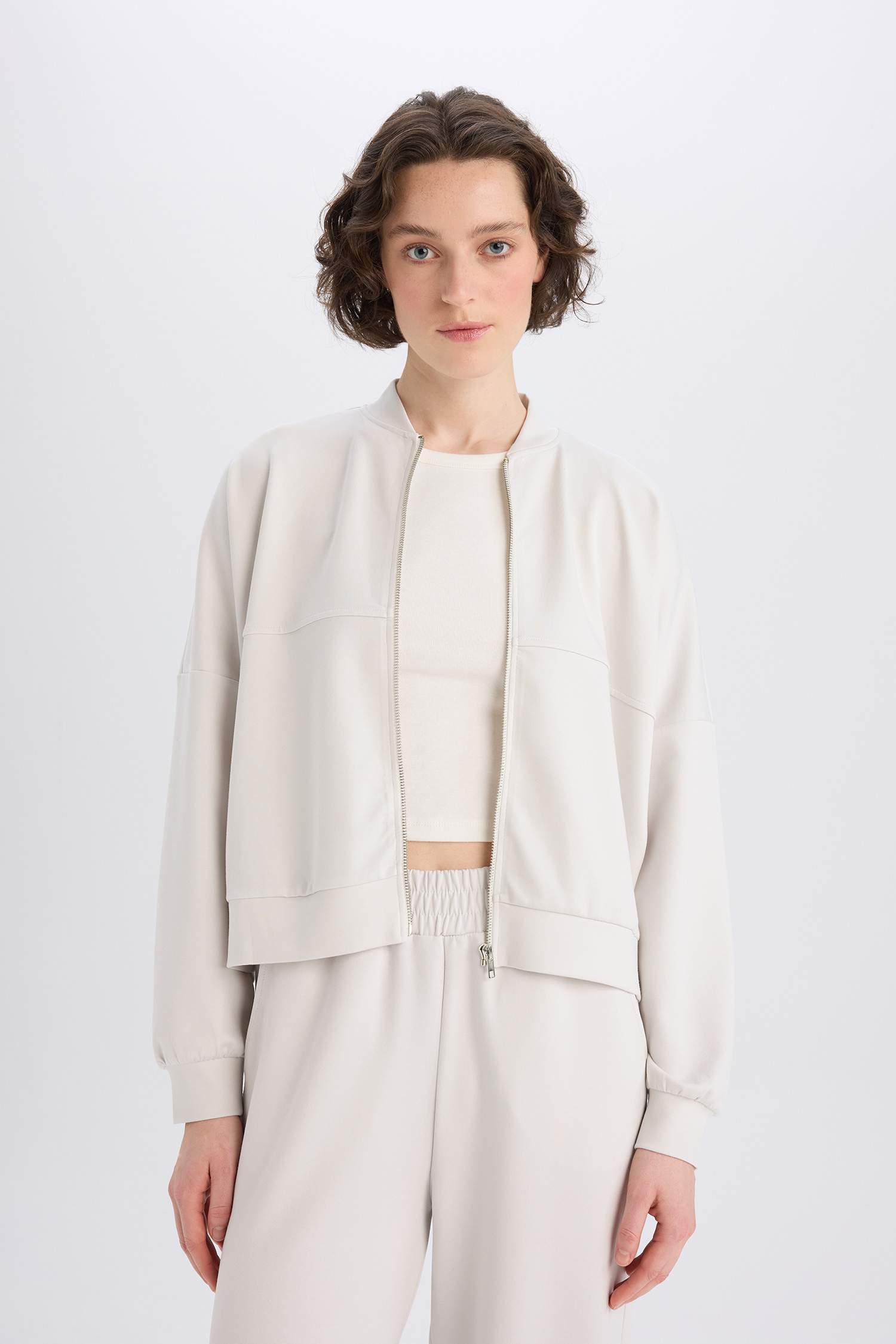 Relax Fit Hakim Yaka Basic Düz Fermuarlı Soft Touch Sweatshirt