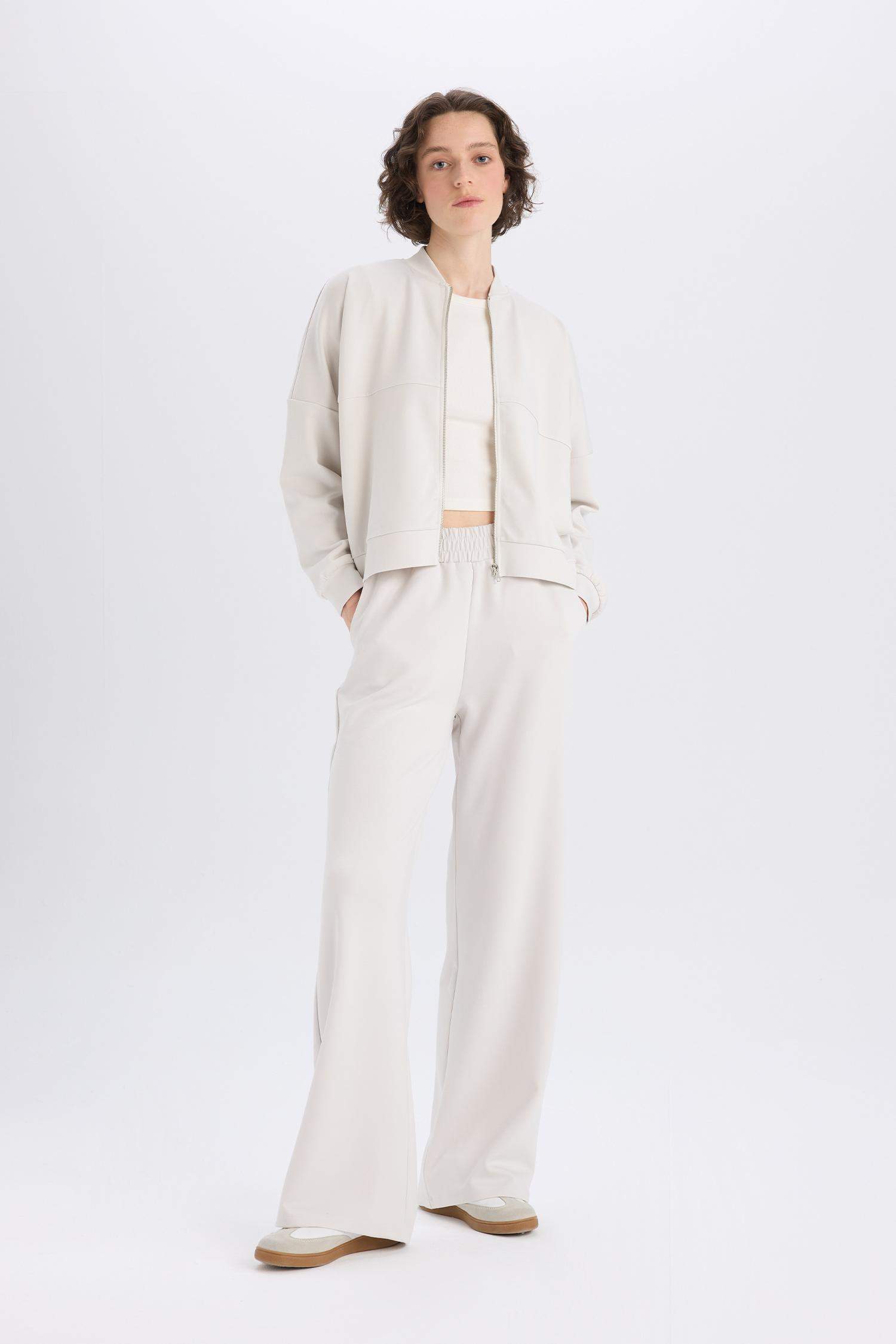 Wide Leg İnce Eşofman Altı Basic Düz Cepli Beli Lastikli Soft Touch Geniş Bol Paça