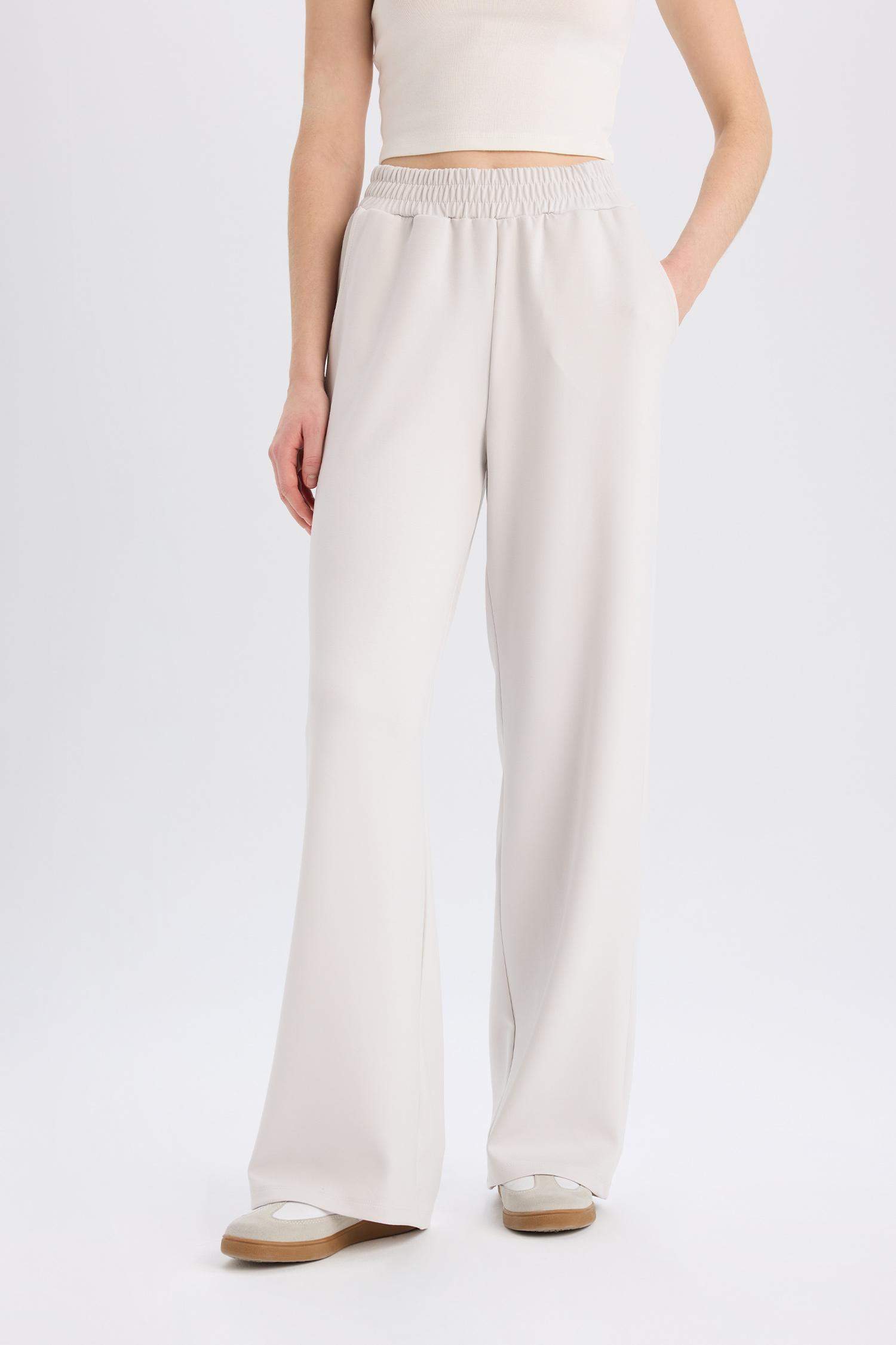 Wide Leg İnce Eşofman Altı Basic Düz Cepli Beli Lastikli Soft Touch Geniş Bol Paça