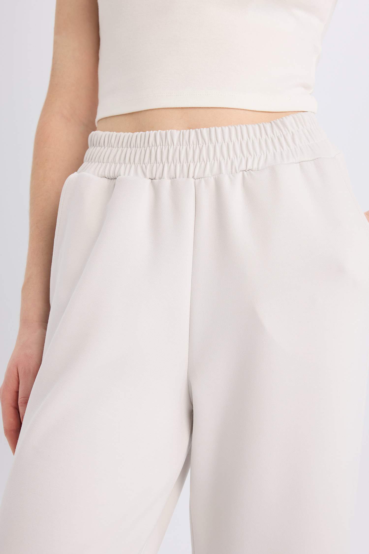 Wide Leg İnce Eşofman Altı Basic Düz Cepli Beli Lastikli Soft Touch Geniş Bol Paça