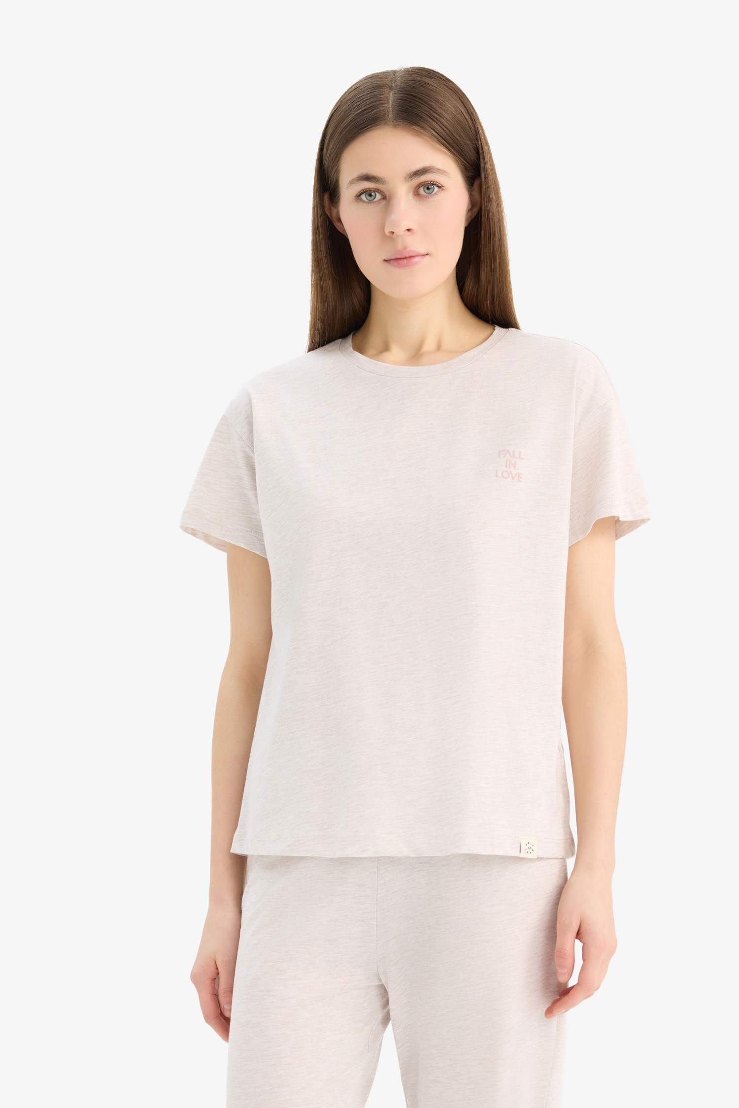 Regular Fit Pijama Takımı Kısa Kollu Üst Beli Lastikli Uzun Alt-Fall in Love