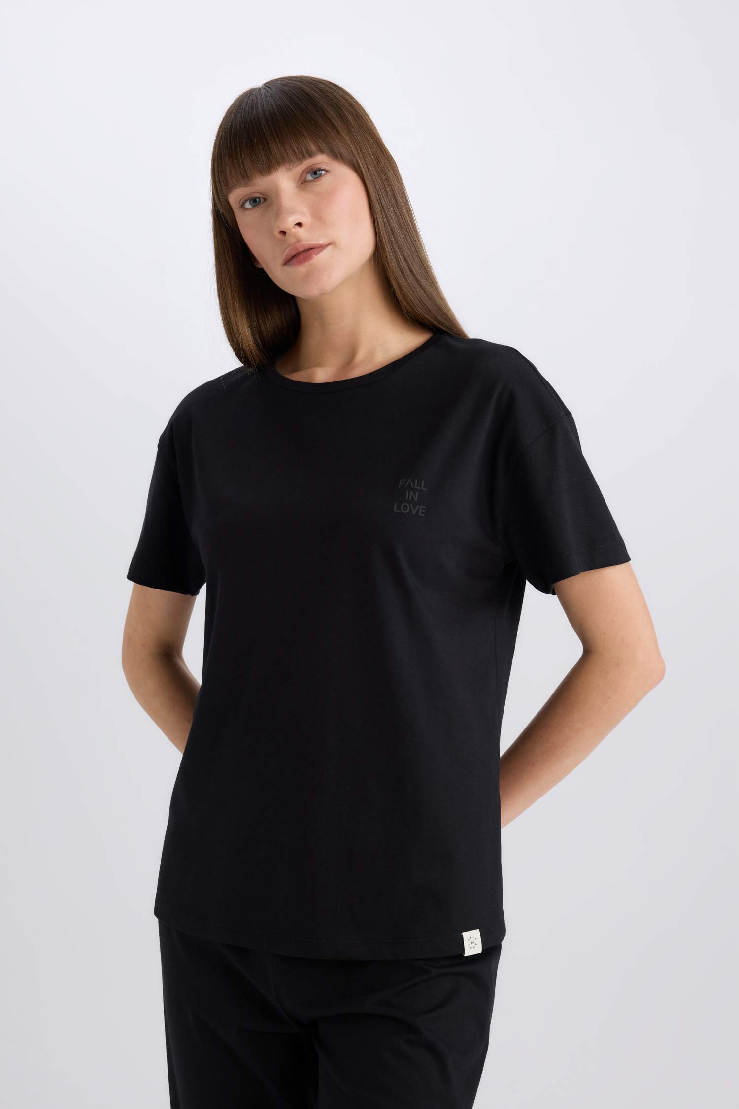 Pijama Takımı Bisiklet Yaka Kısa Kollu Üst Beli Lastikli Uzun Altı-Fall in Love