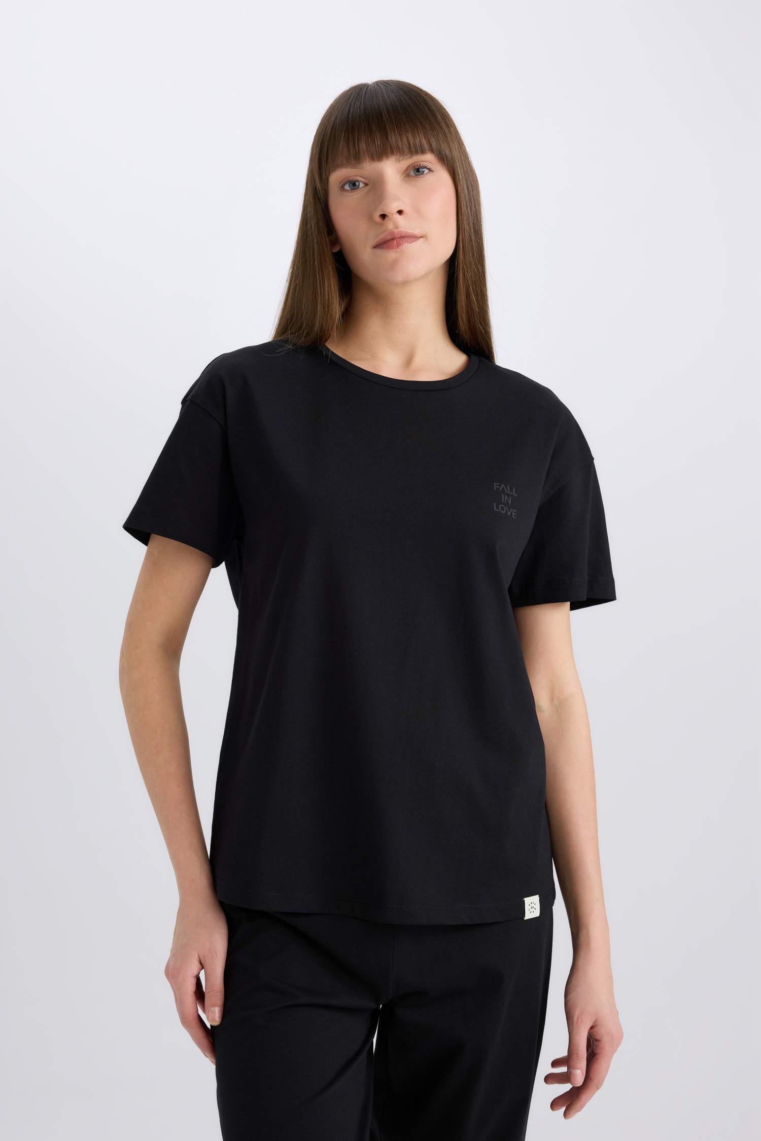 Pijama Takımı Bisiklet Yaka Kısa Kollu Üst Beli Lastikli Uzun Altı-Fall in Love