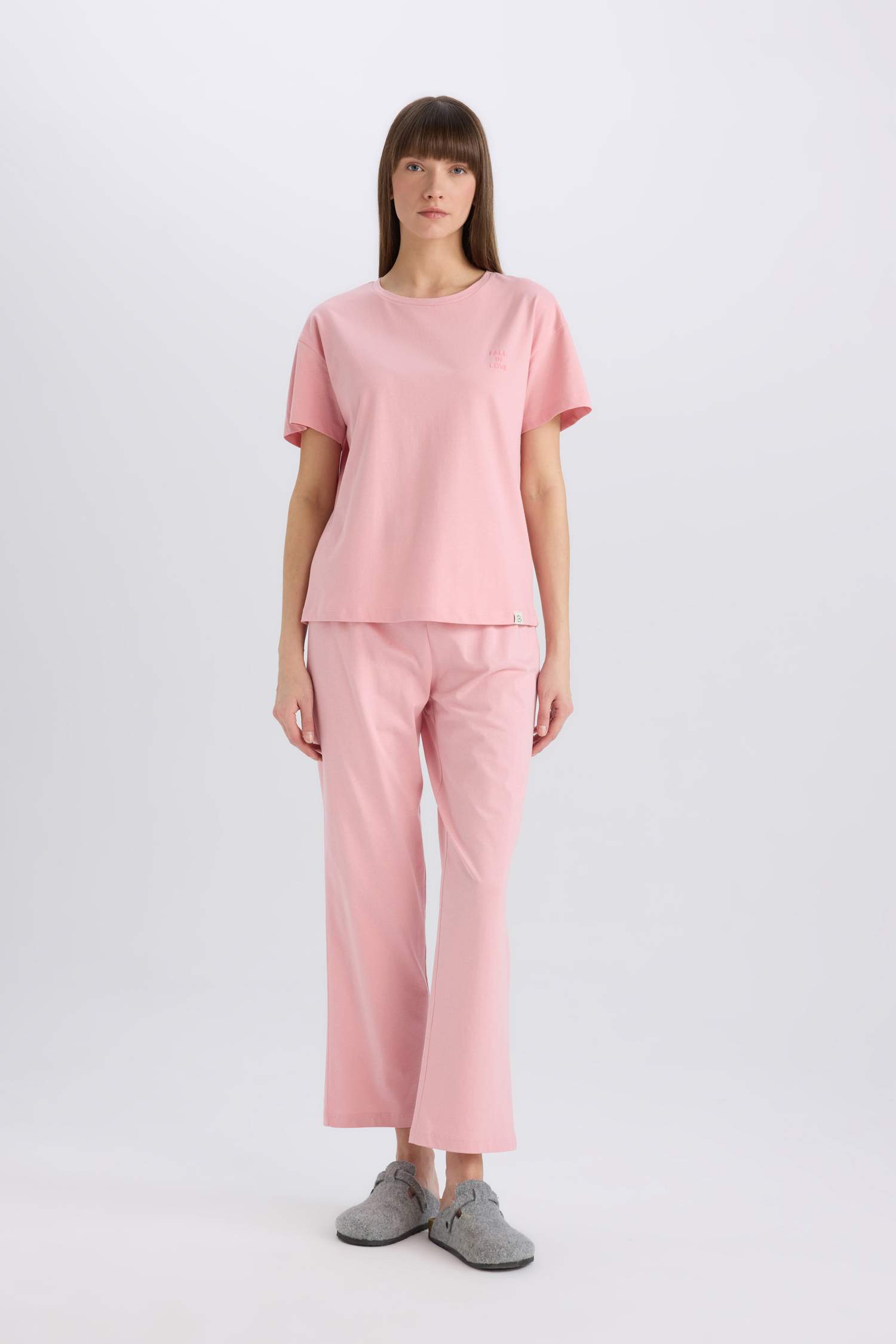 Pijama Takımı Regular Fit Kısa Kollu Üst Beli Lastikli Uzun Alt-Fall in Love