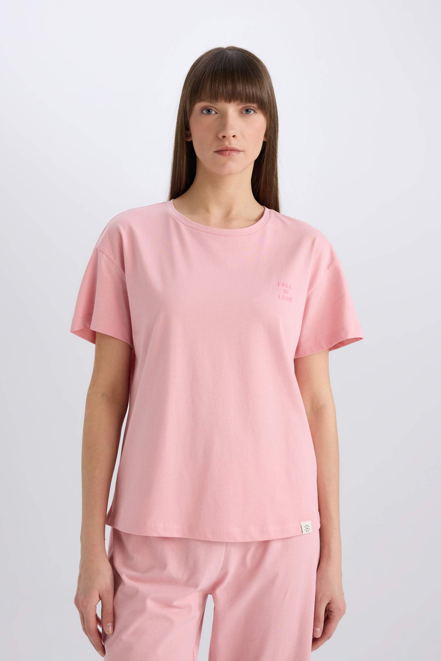 Pijama Takımı Regular Fit Kısa Kollu Üst Beli Lastikli Uzun Alt-Fall in Love