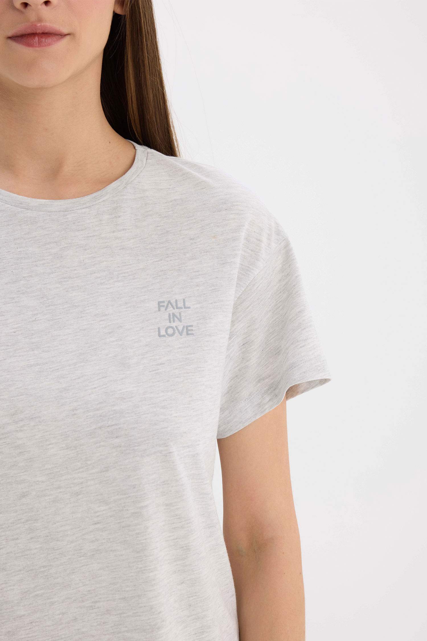 Pijama Takımı Bisiklet Yaka Kısa Kollu Üst Beli Lastikli Uzun Alt-Fall in Love