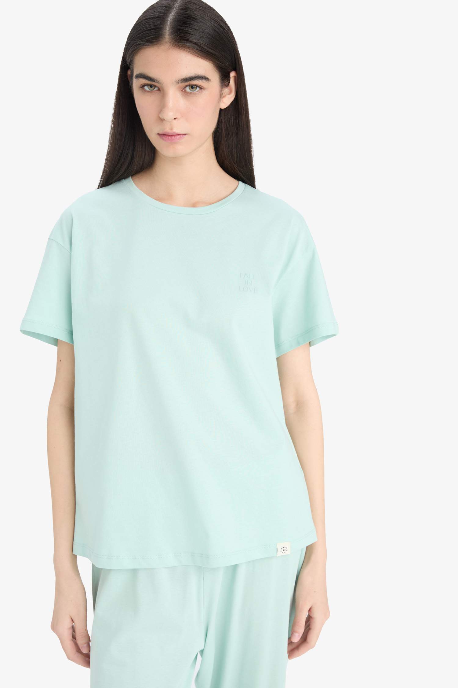 Pijama Takımı Kısa Kollu Üst Beli Lastikli Kapri Alt-Fall in Love