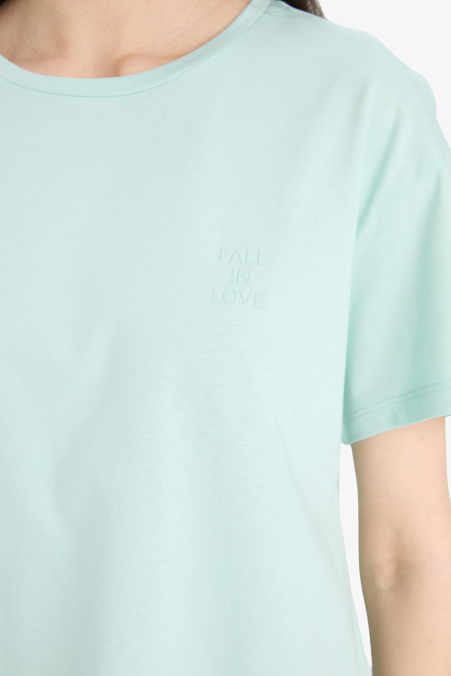 Pijama Takımı Kısa Kollu Üst Beli Lastikli Kapri Alt-Fall in Love