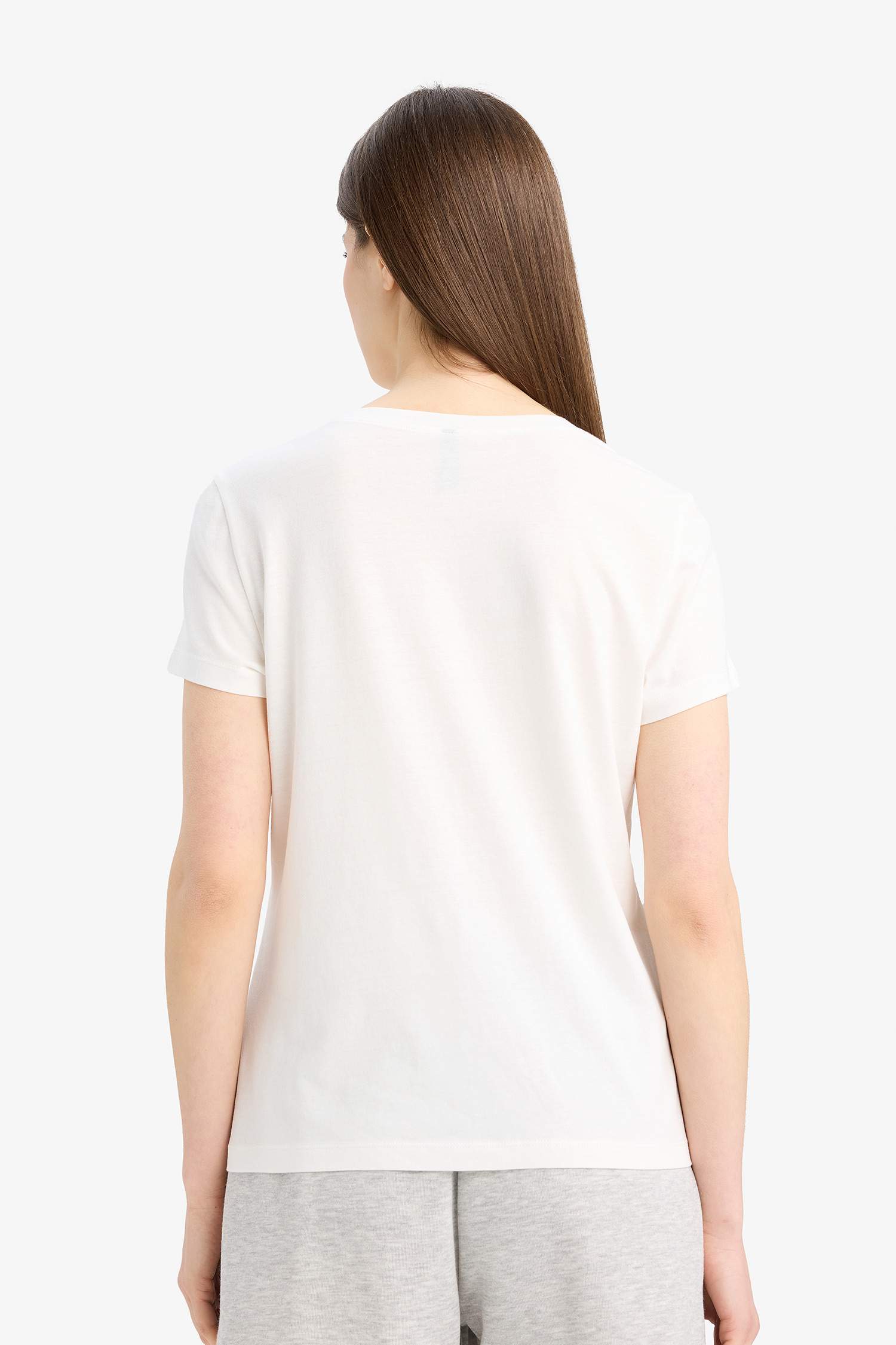 T-shirt en coton peigné basique à col rond et manches courtes