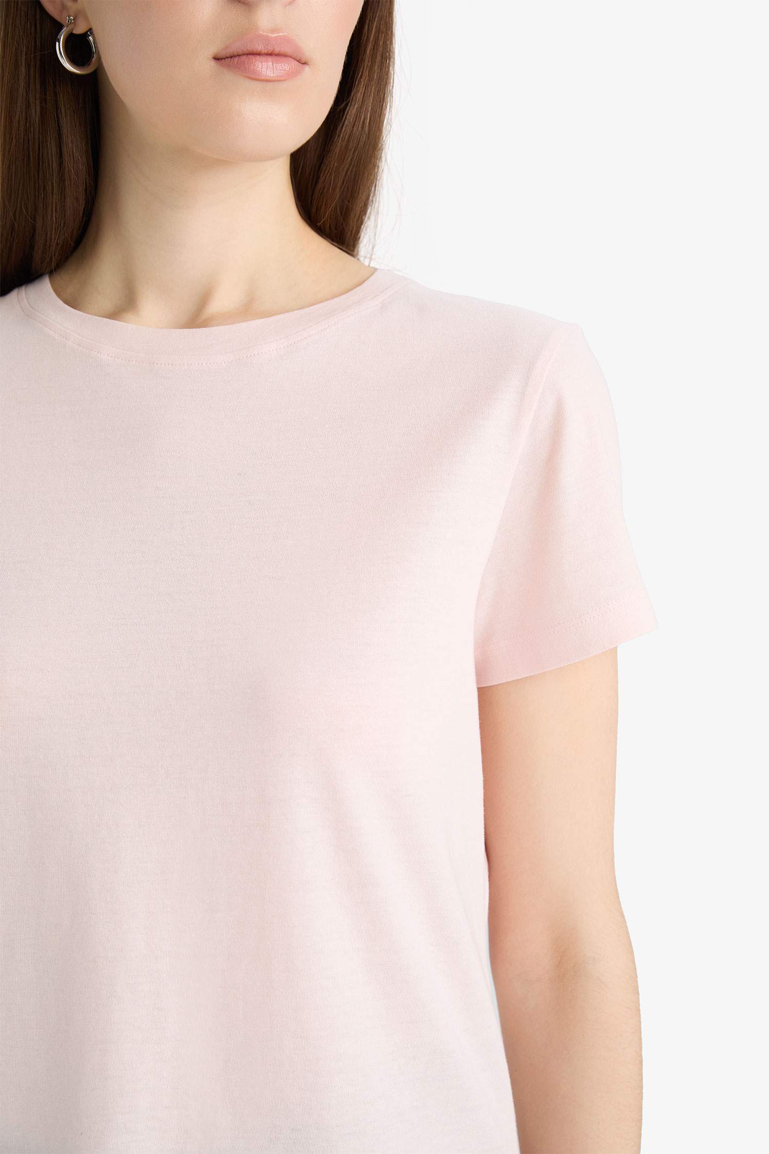 T-shirt basique en coton peigné à col rond et manches courtes Coupe régulière