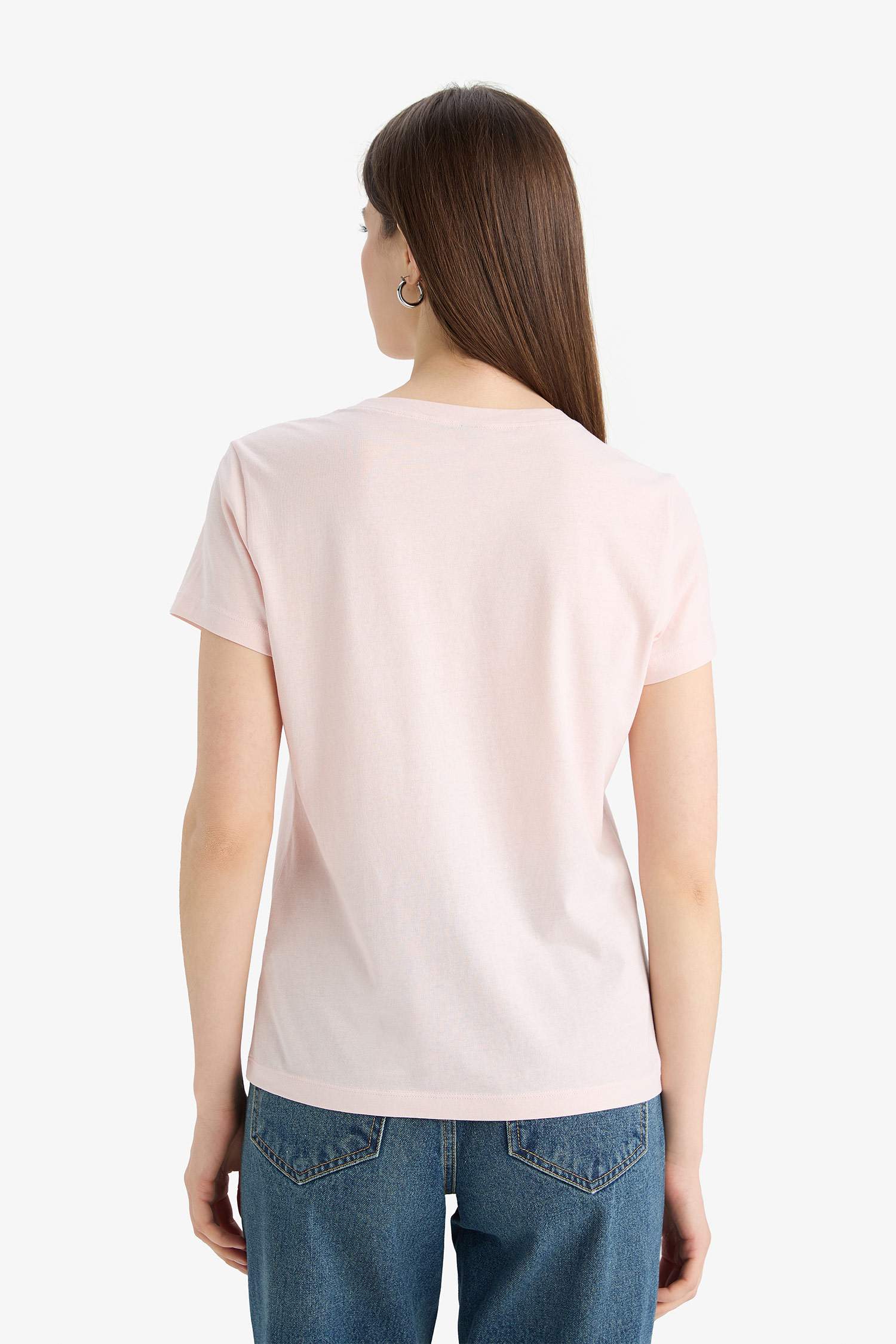 T-shirt basique en coton peigné à col rond et manches courtes Coupe régulière