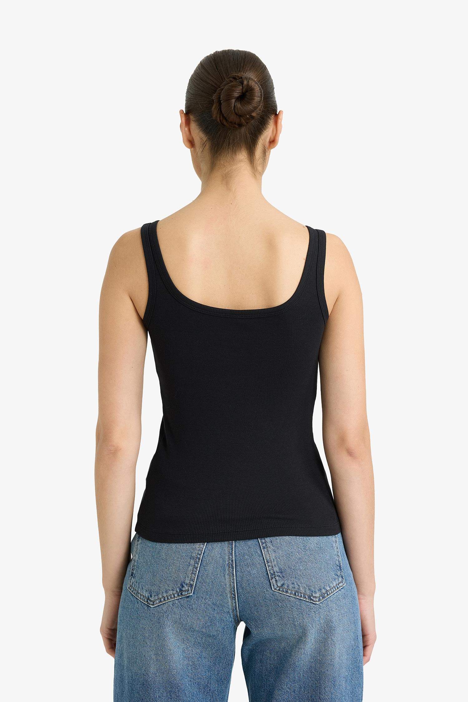 Slim Fit дөңгелек жағалы негізгі basic бедерлі кашкорсе майка