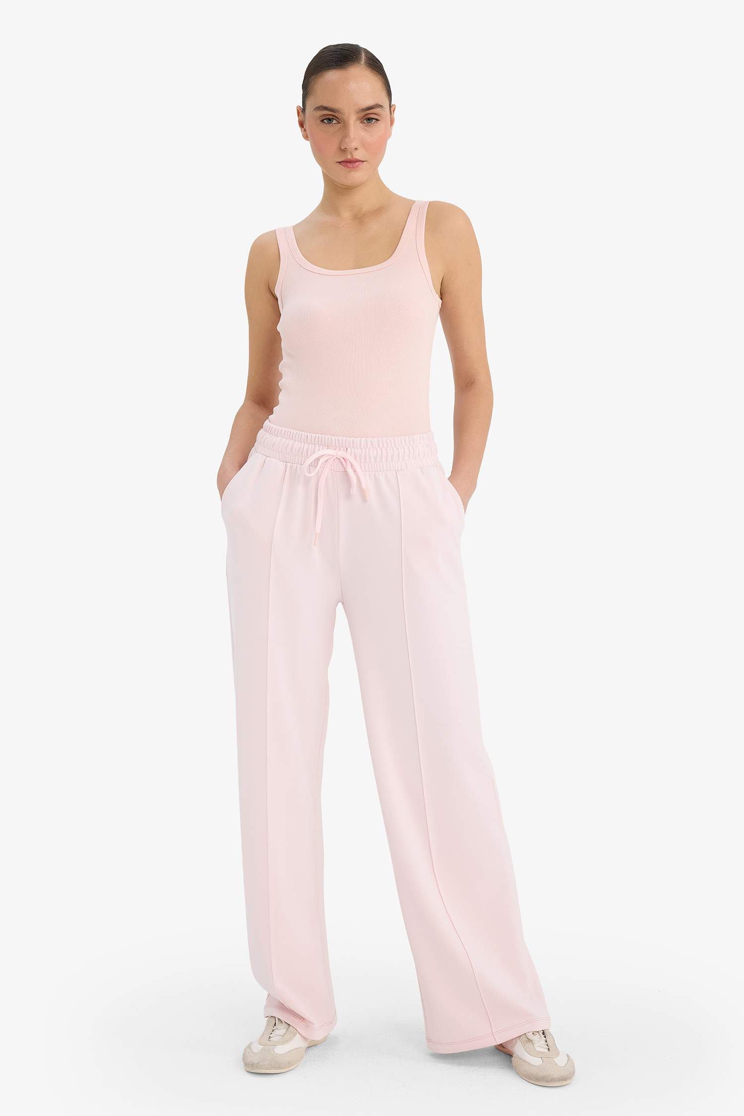 Slim Fit дөңгелек жағалы негізгі basic бедерлі кашкорсе майка