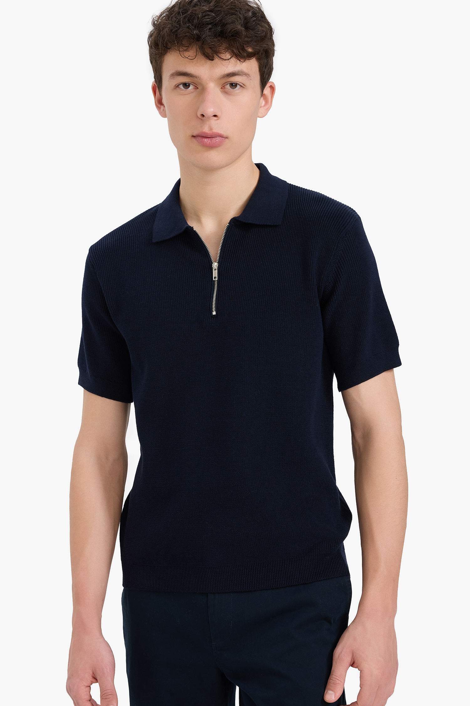 Standard Fit Half Zipper Short Sleeve Knit Polo T-Shirt