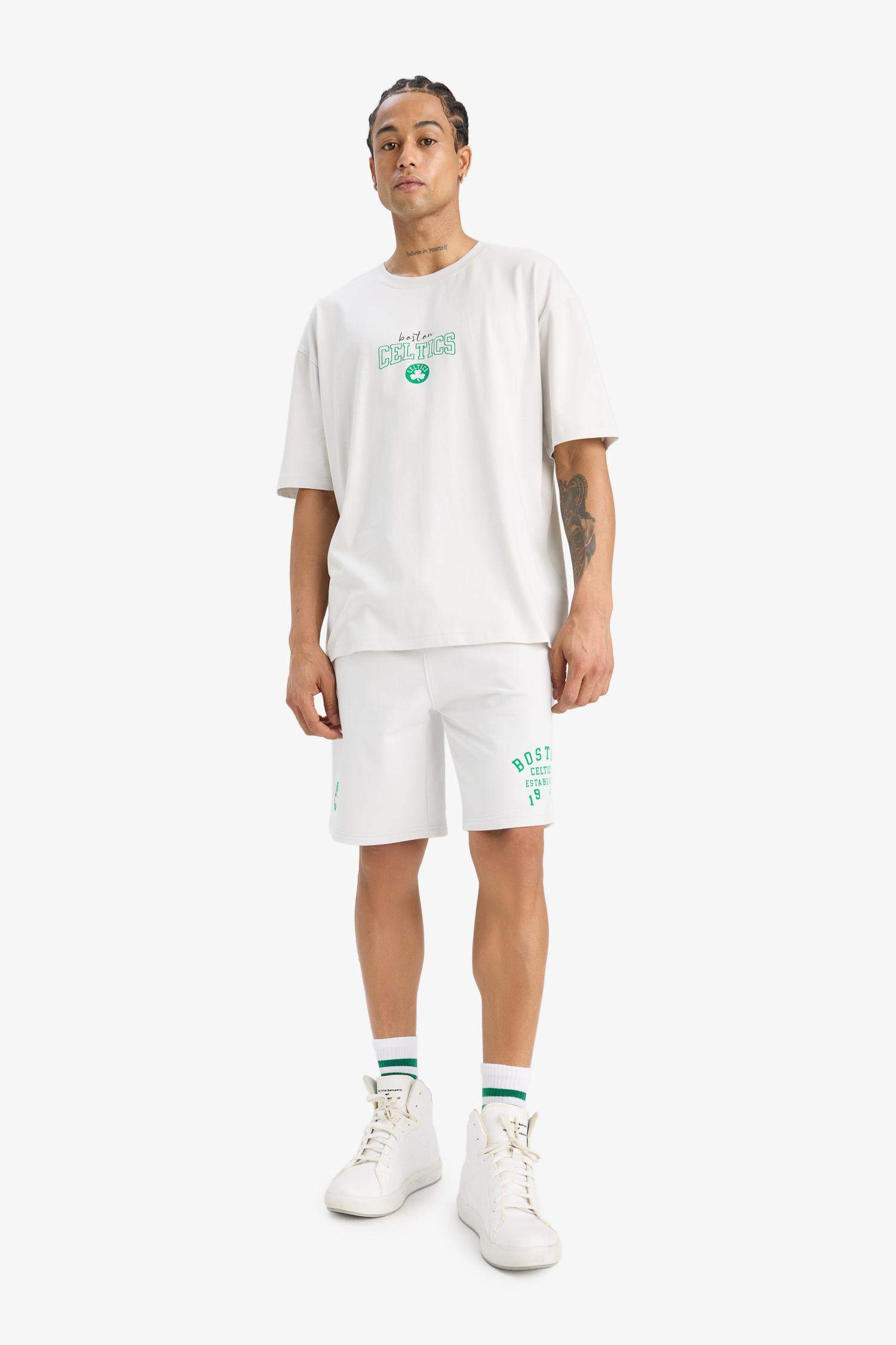 %100 Pamuk NBA Boston Celtics Oversize Geniş Kalıp Bisiklet Yaka Sırt Baskılı Kısa Kollu Tişört