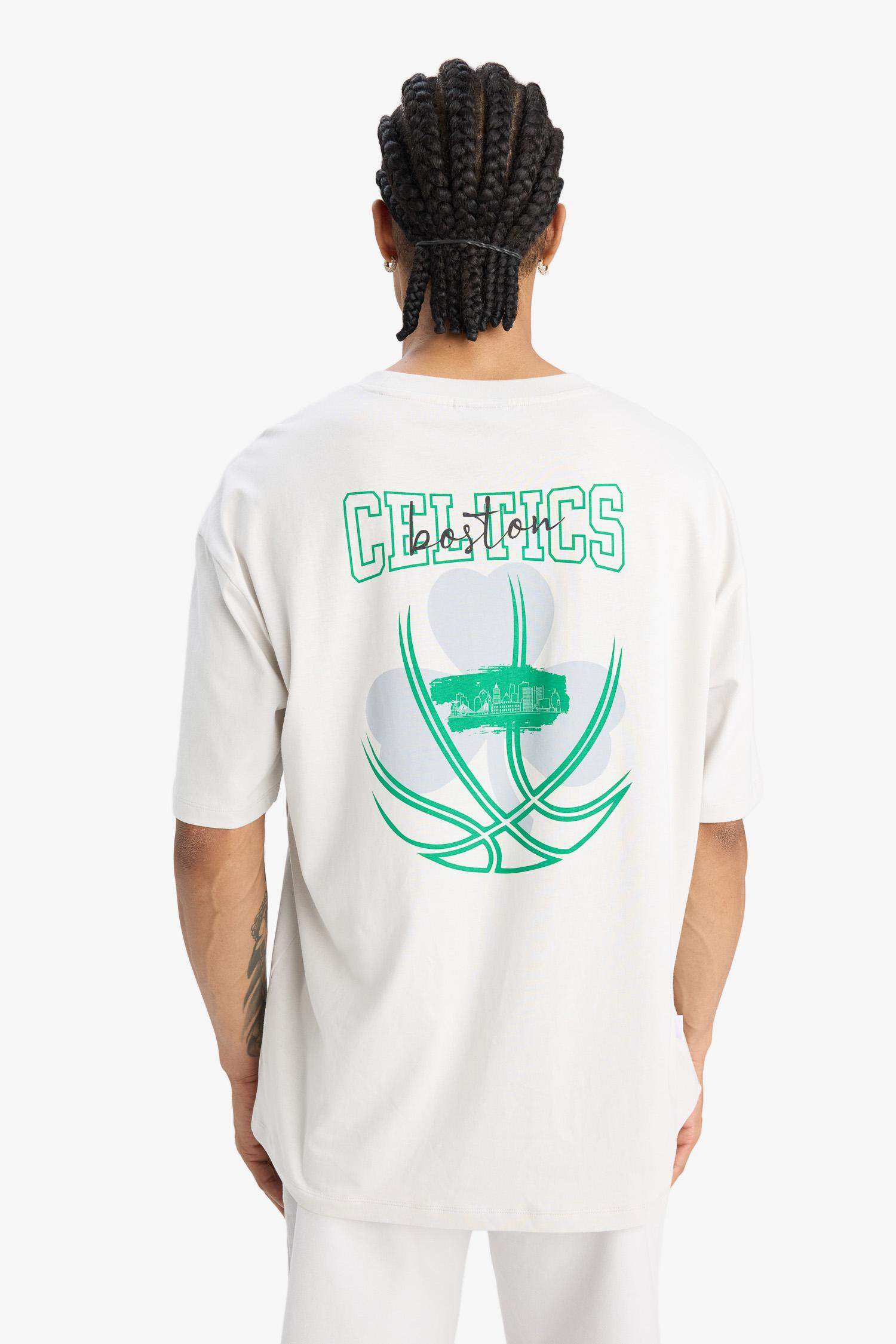 %100 Pamuk NBA Boston Celtics Oversize Geniş Kalıp Bisiklet Yaka Sırt Baskılı Kısa Kollu Tişört