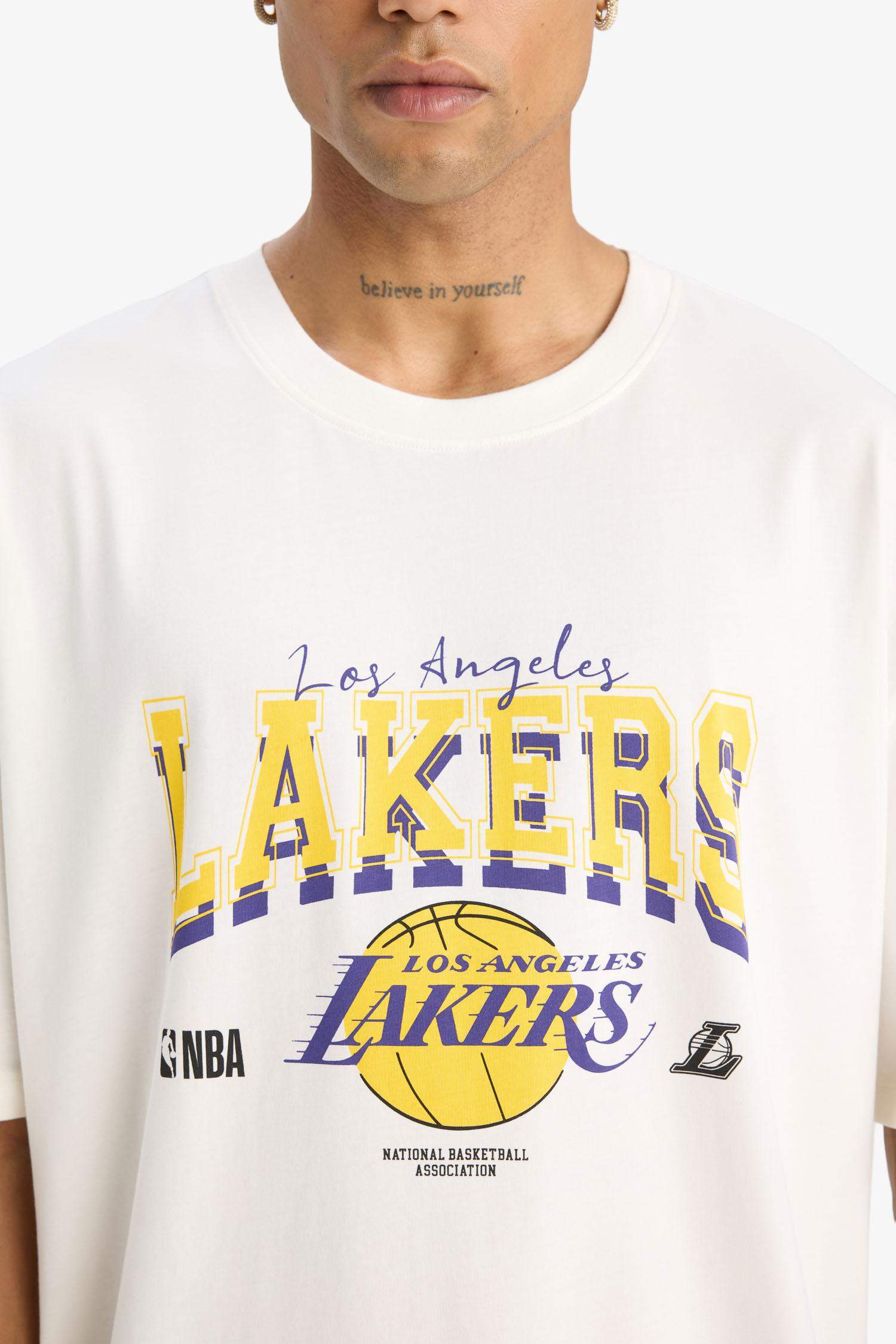 %100 Pamuk NBA Los Angeles Lakers Oversize Geniş Kalıp Bisiklet Yaka Kısa Kollu Tişört