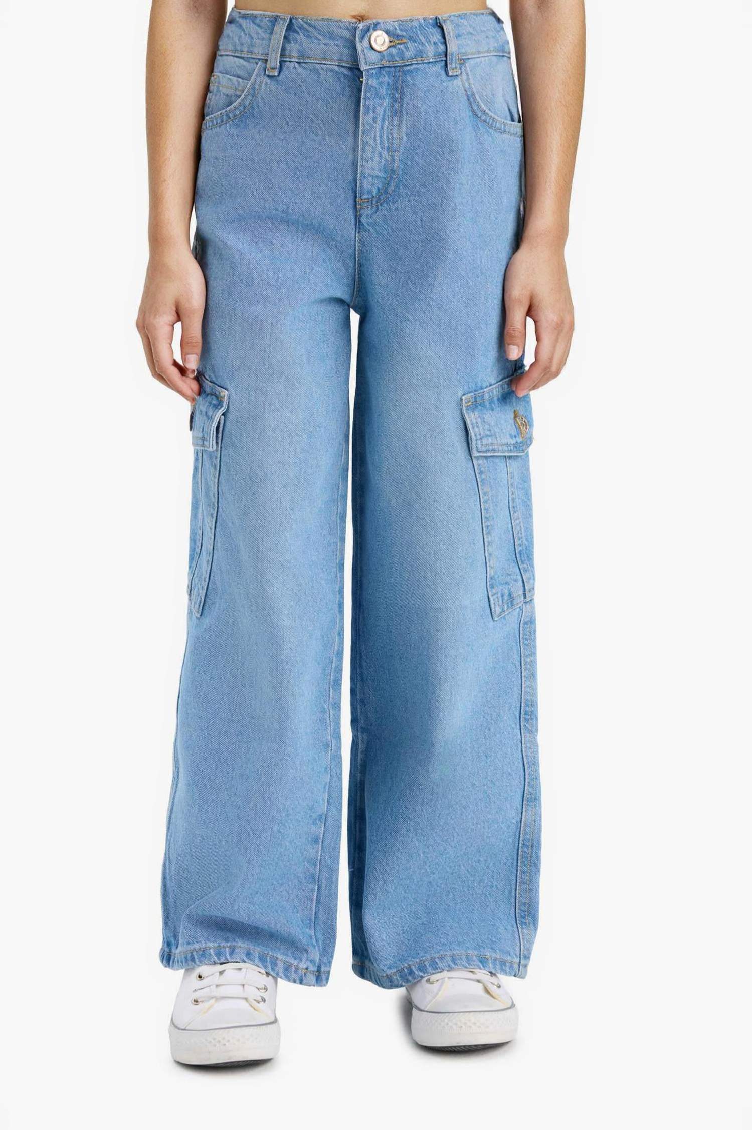 بنطرون جينز كارجو وايد ليج بجيب