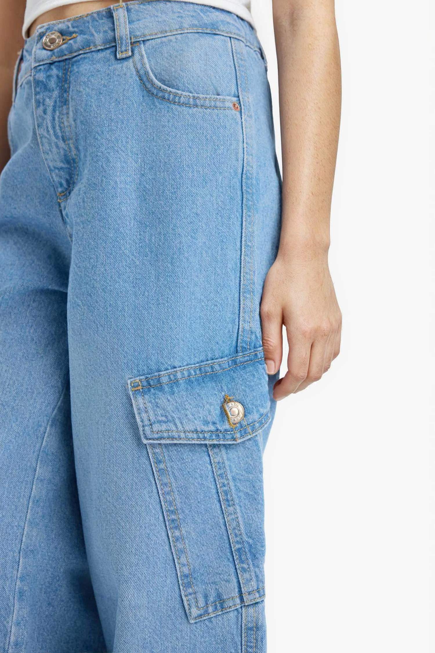 بنطرون جينز كارجو وايد ليج بجيب