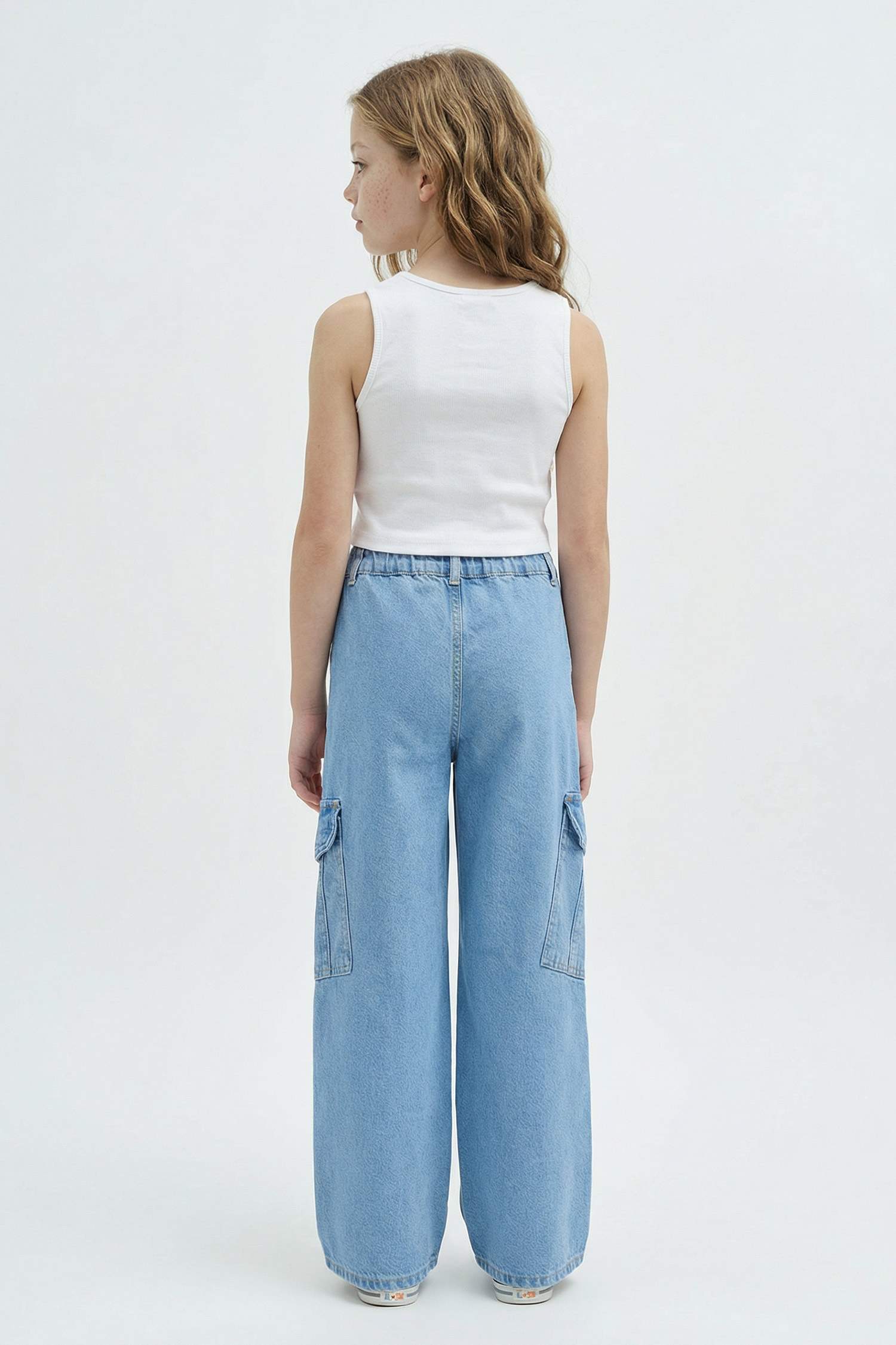 بنطرون جينز كارجو وايد ليج بجيب