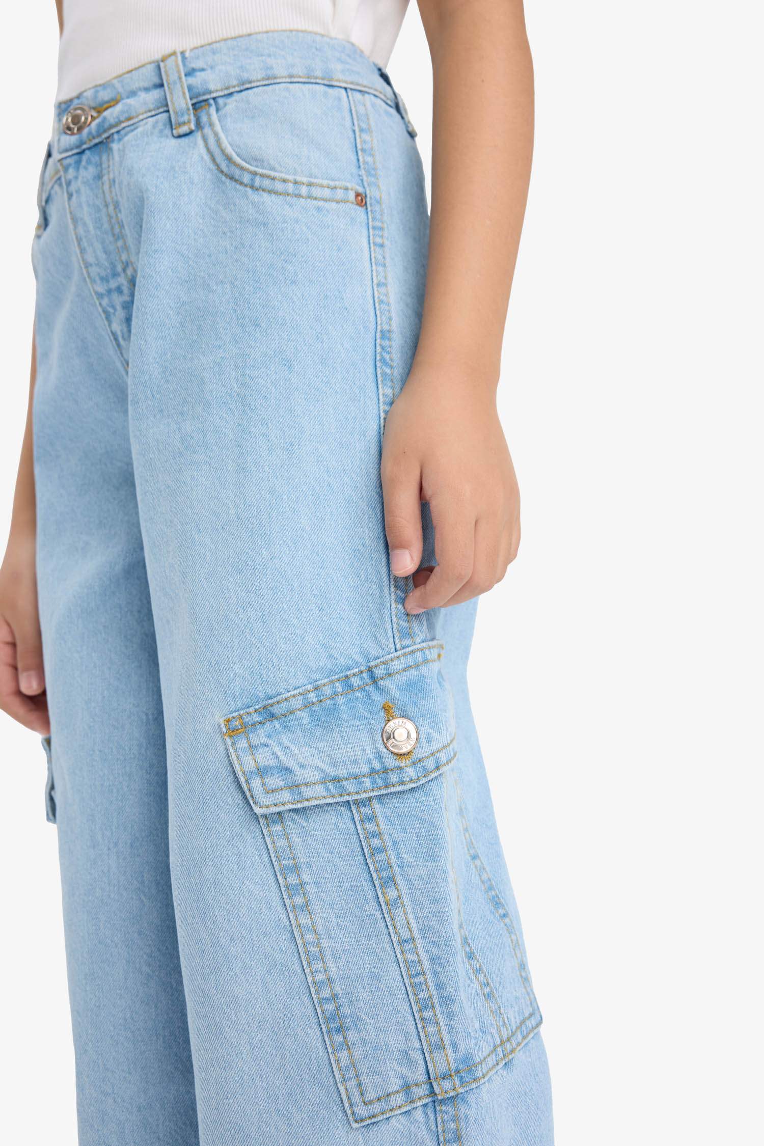 Kız Çocuk Wide Leg Kargo Geniş Paça Jean Pantolon