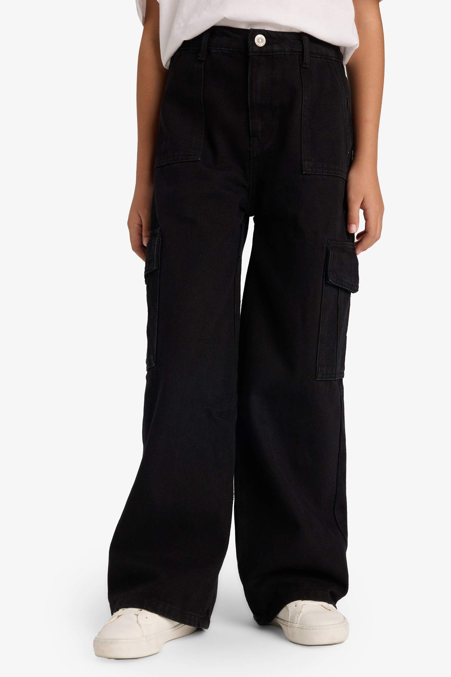 بنطرون جينز بناتي كارجو وايد ليج برجل واسع بجيب