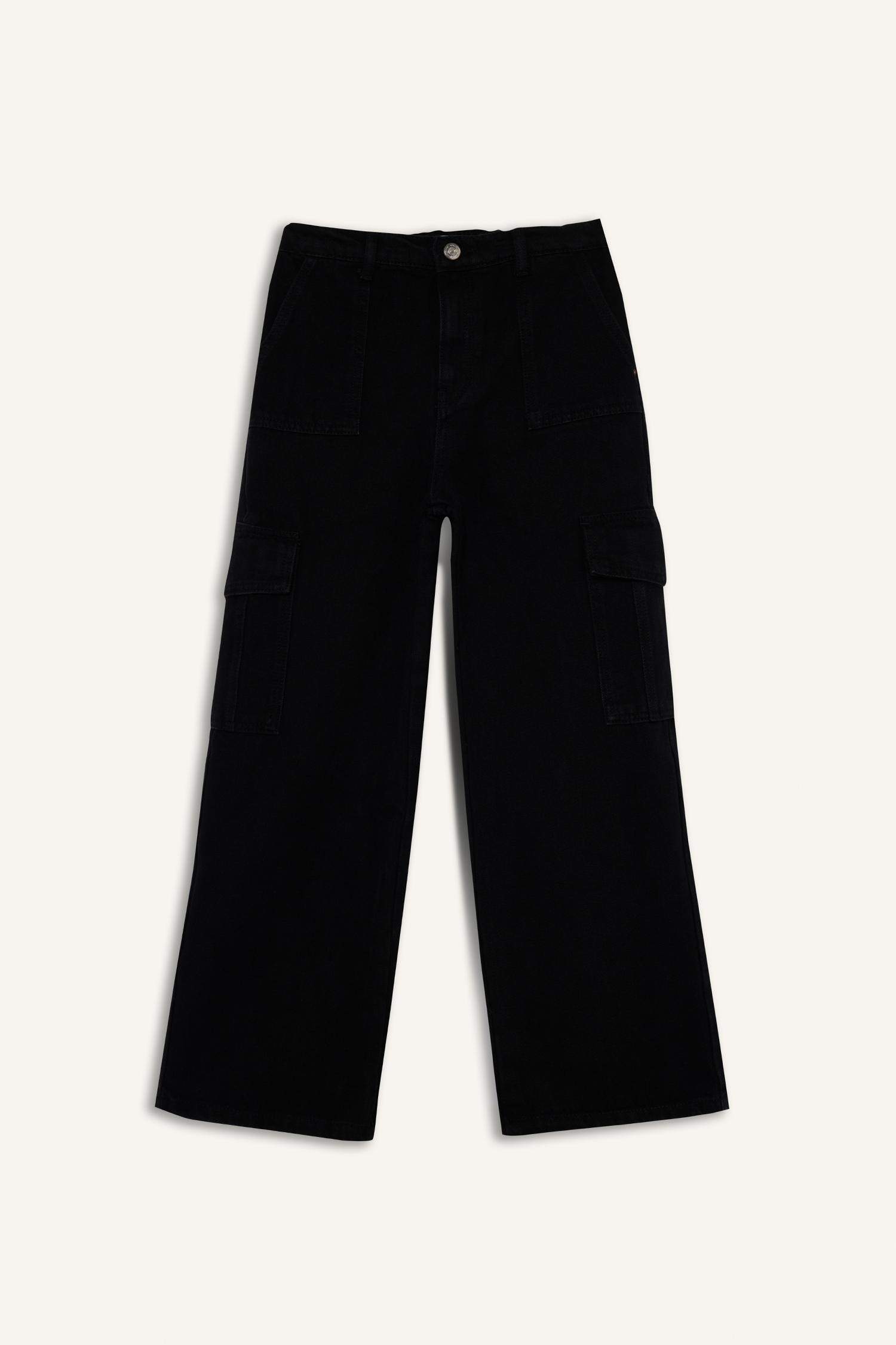 بنطرون جينز بناتي كارجو وايد ليج برجل واسع بجيب